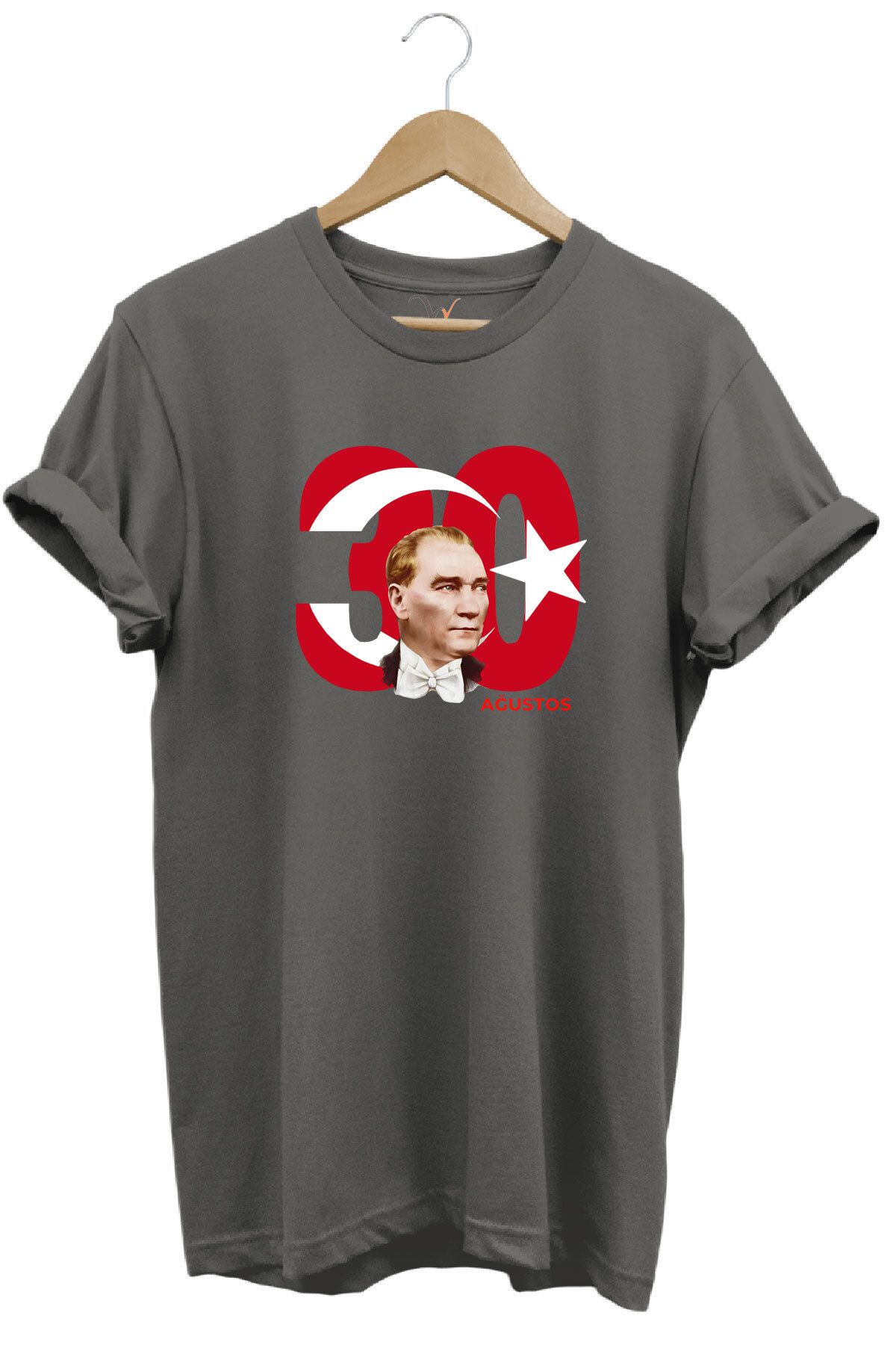 onsrawear Türk Bayrağı ve Atatürk Baskılı 30 Ağustos Zafer Bayramı Tasarımlı %100 Pamuk Regular Fit T-Shirt