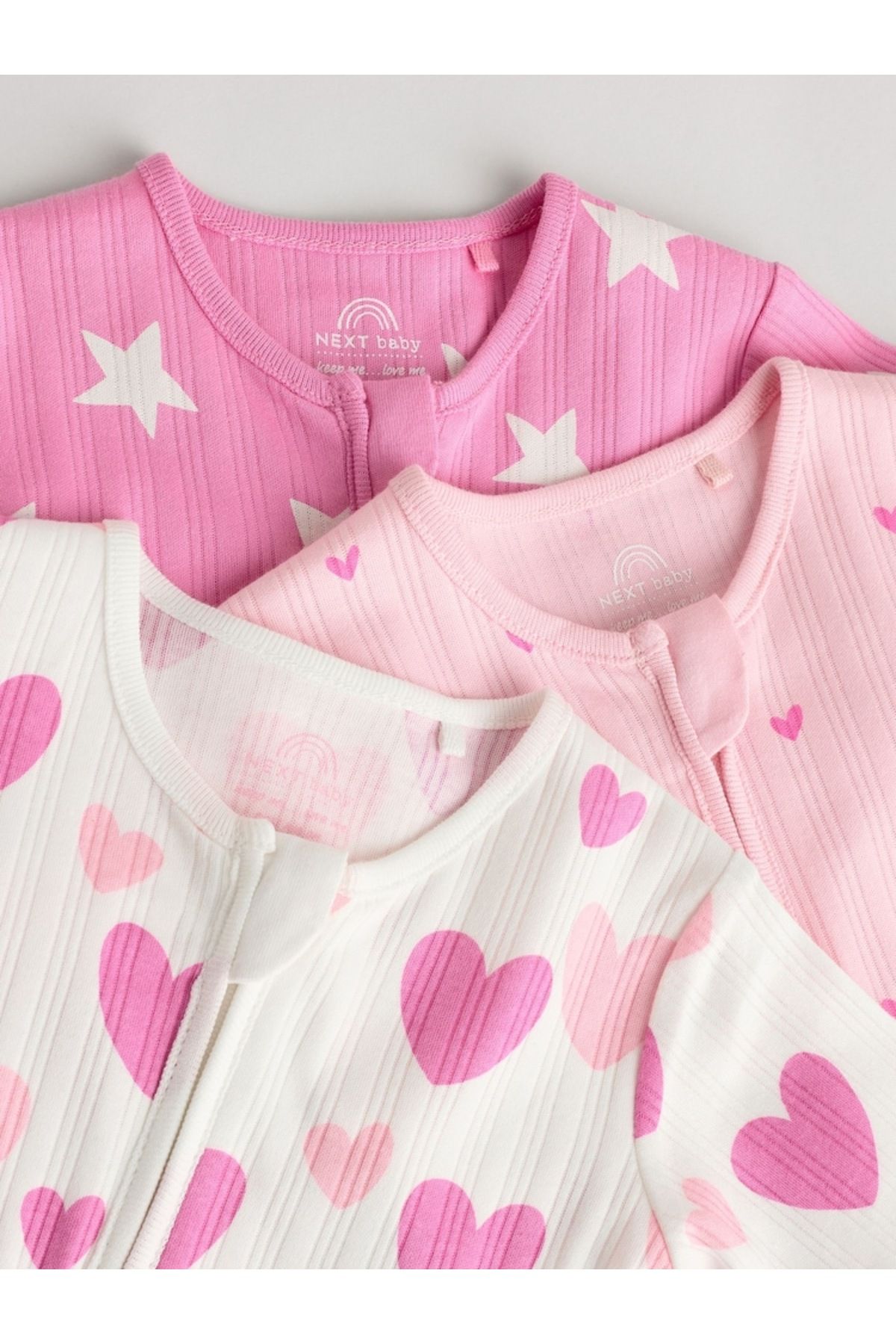 Next Baby-100% Cotton Pink Heart Double Zipper 3-Piece Jumpsuit Set 3