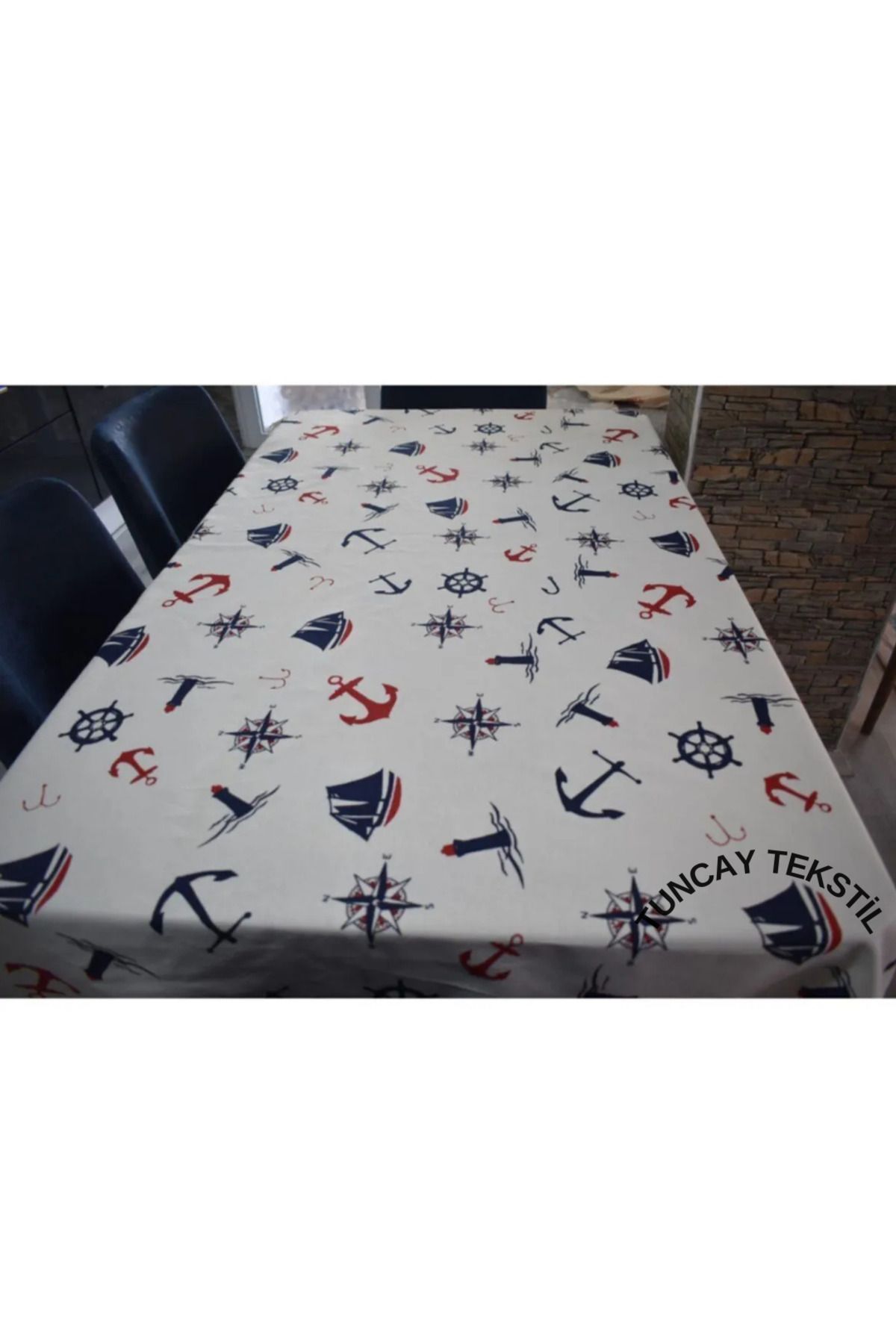 TUNCAY TEKSTİL-Anchor Sailor Patterned Tablecloth with Erasable Features 3