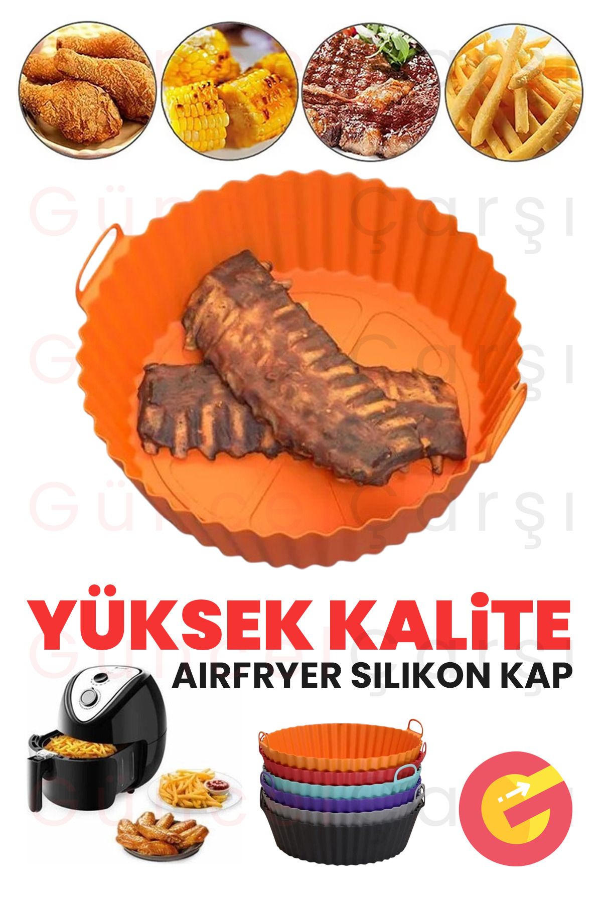 GüncelÇarşı Airfryer Silikon Pişirme Kabı 20x5 Cm Bpa içermez Air fryer Pişirme Kağıdı Hava Fritözü Kalıbı