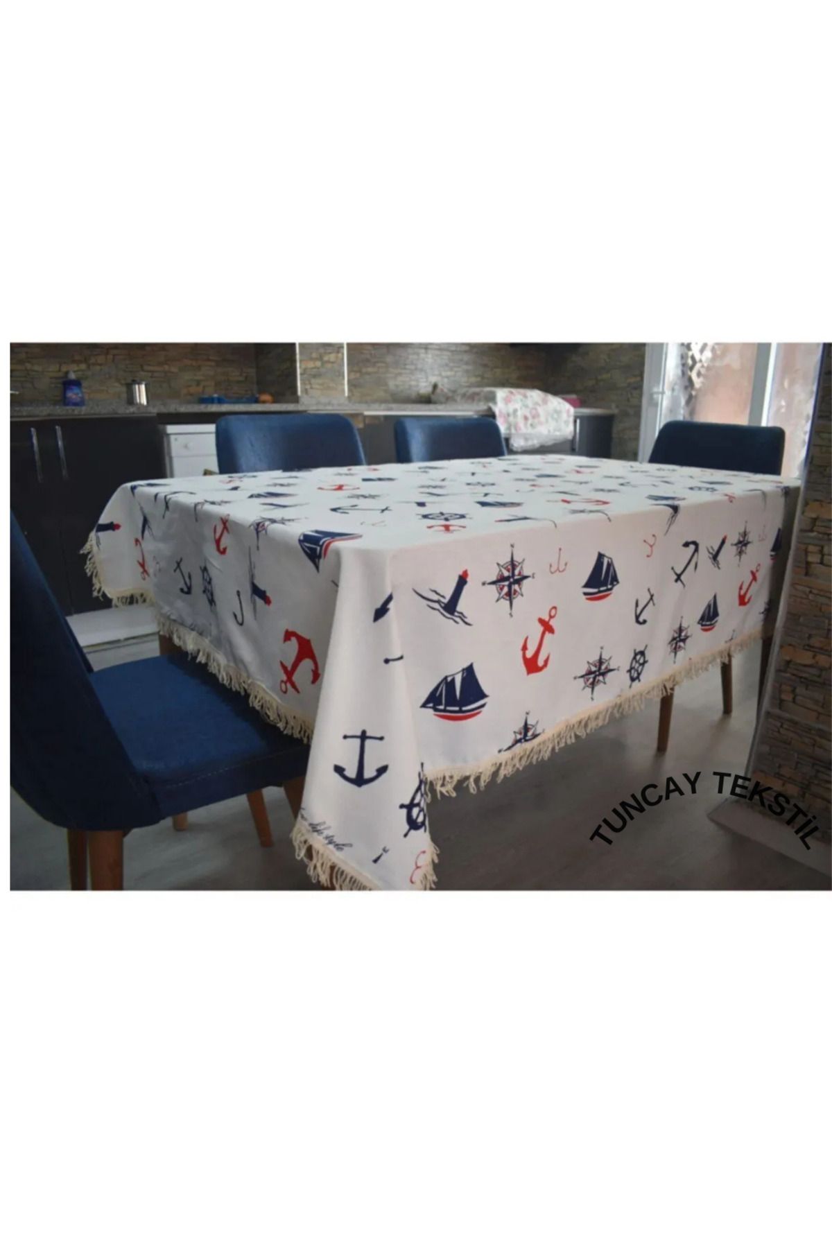 TUNCAY TEKSTİL-Anchor Sailor Patterned Tablecloth with Erasable Features 4