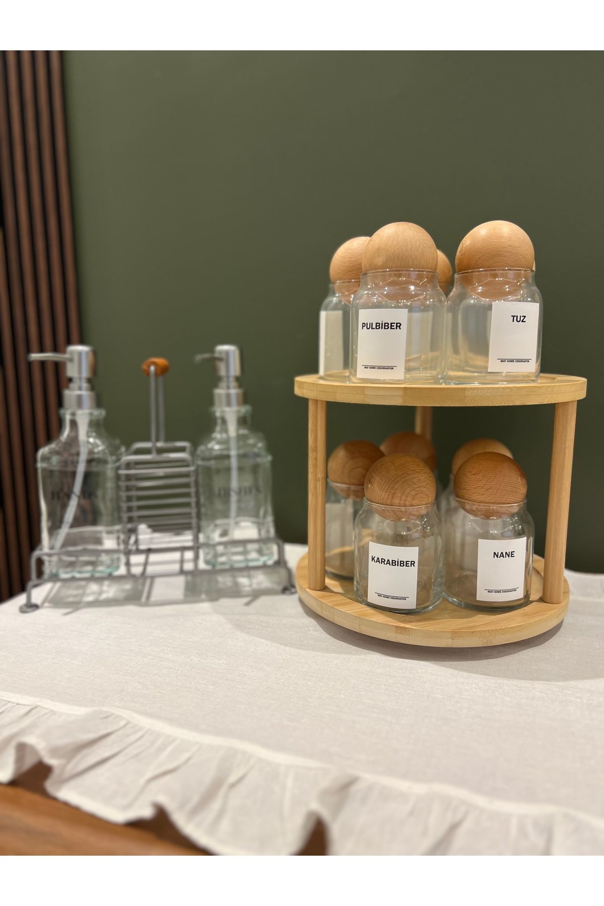 Sade Hediye-10-Piece Spice Rack/Gray Soap Dish with Swivel Stand Ball Cover 4