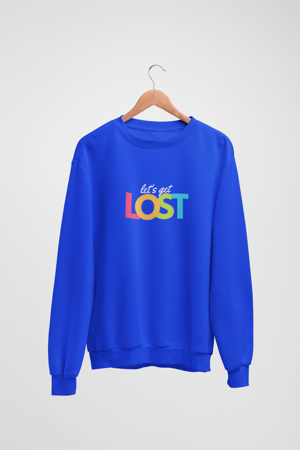 Butik Unisex Uzun Kol LOST Transfer Baskılı Bisiklet Yakalı Sweatshirt