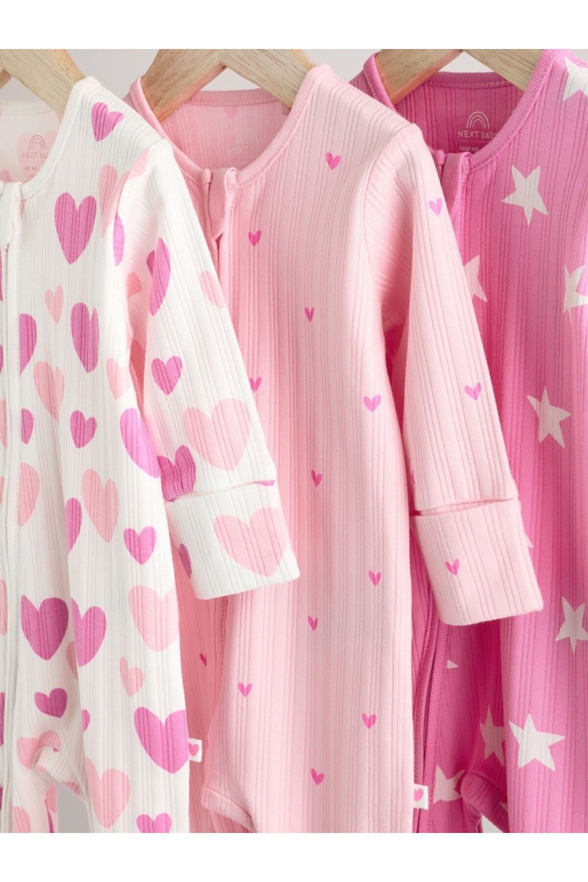 Next Baby-100% Cotton Pink Heart Double Zipper 3-Piece Jumpsuit Set 4