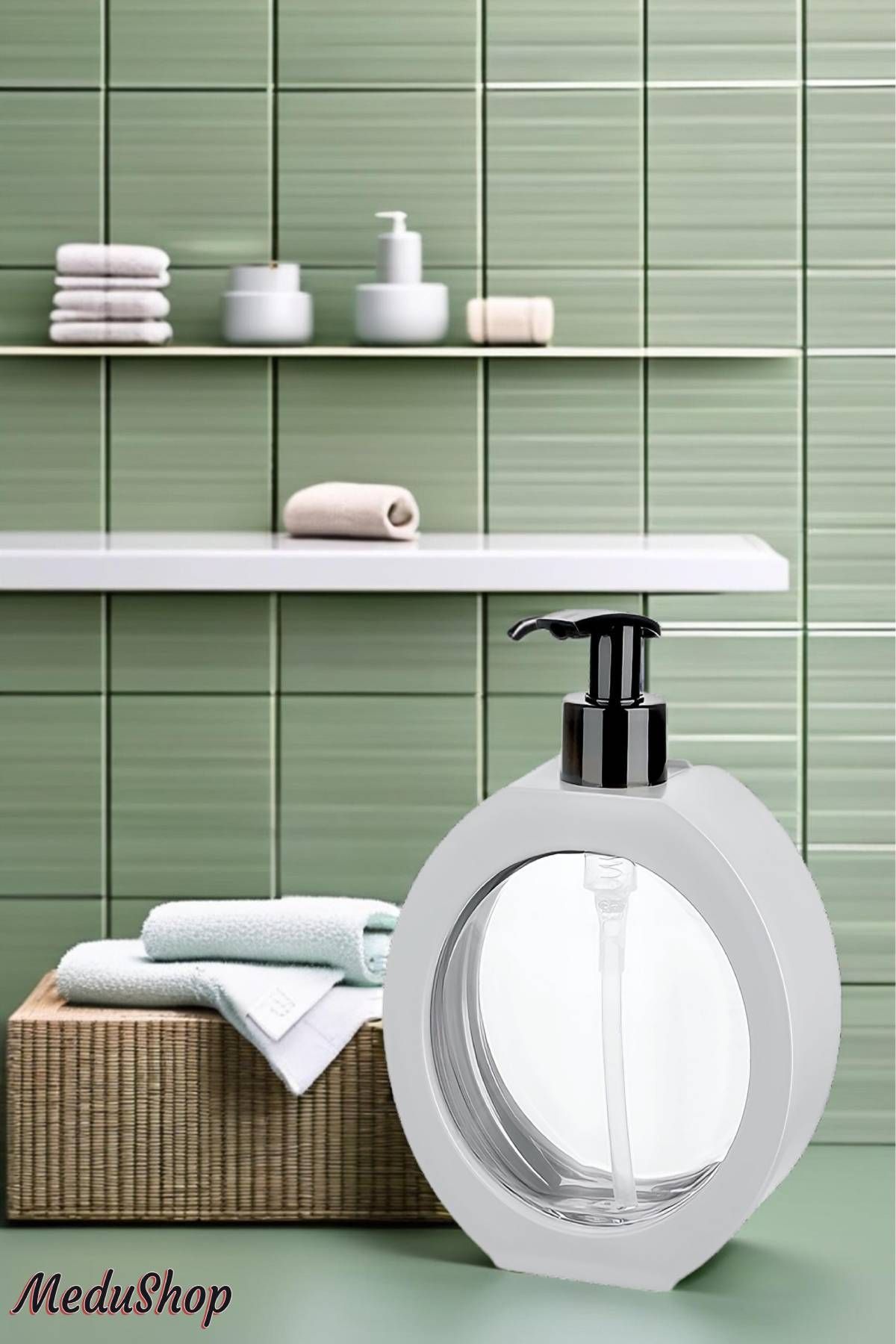 MEDUSHOP-Dozator de săpun lichid oval pentru baie/bucătărie de 350 ml |   Baie/Bucătărie/Vasă/Lavoar/Dozator de detergent 3