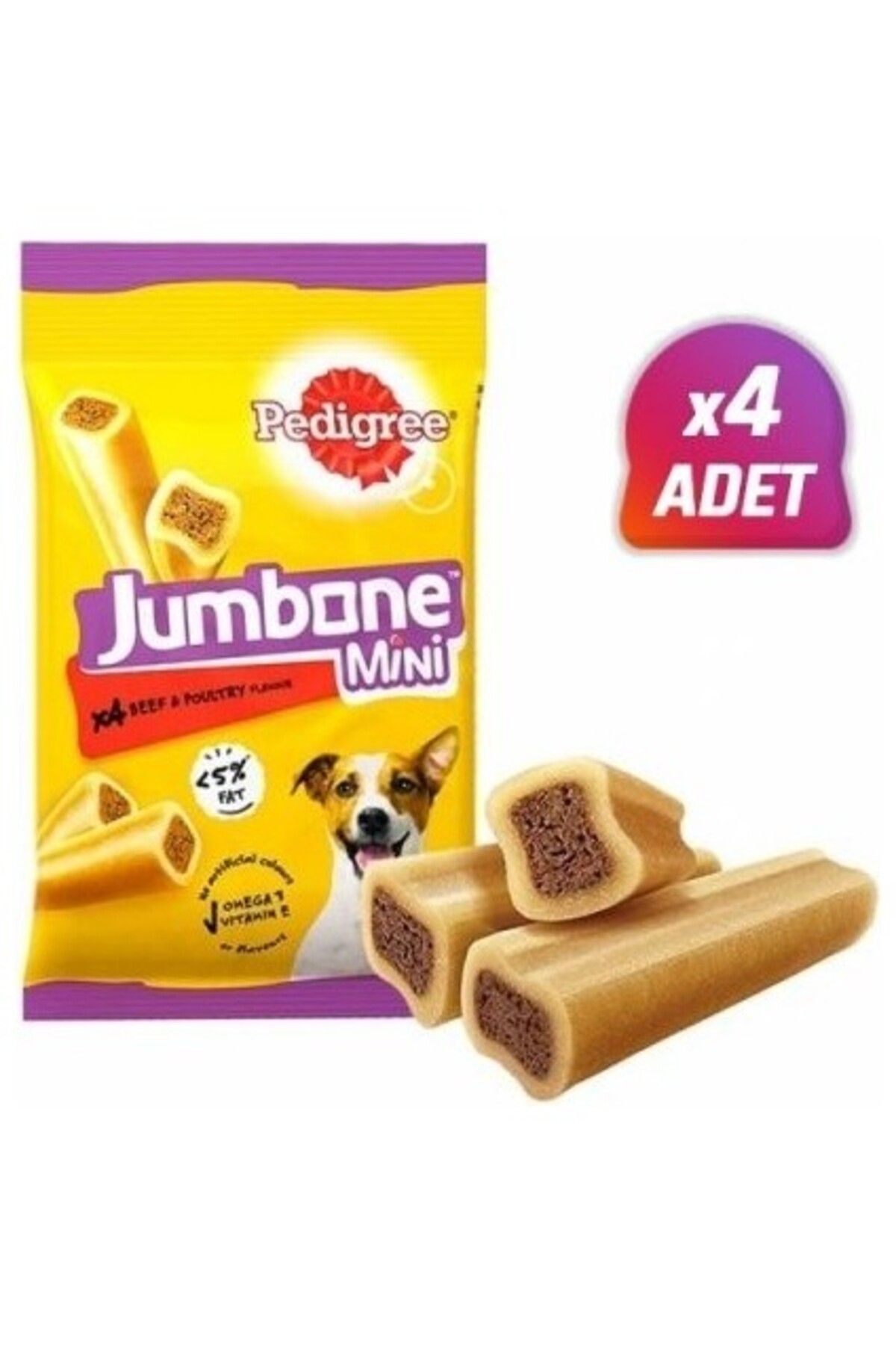 Pedigree 4 Adet - Pedigree Jumbone Mini Beef Köpek Ödülü 160 gr