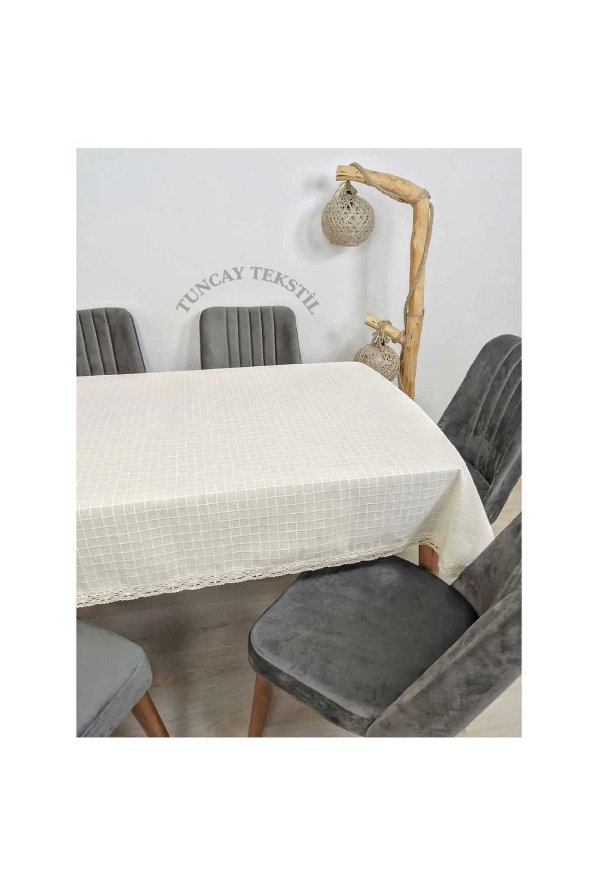 TUNCAY TEKSTİL-Lacy Linen Tablecloth Modern Plain Cotton Basement Linen Square Rectangular Round 3