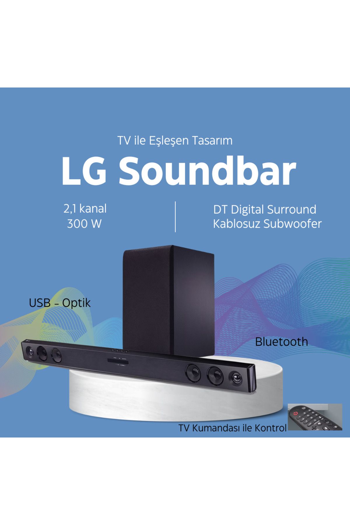 LG Dolby Digital ASC (Adaptif Ses Kontrolü) 2.1 Kanal 300 W Soundbar Uyumlu