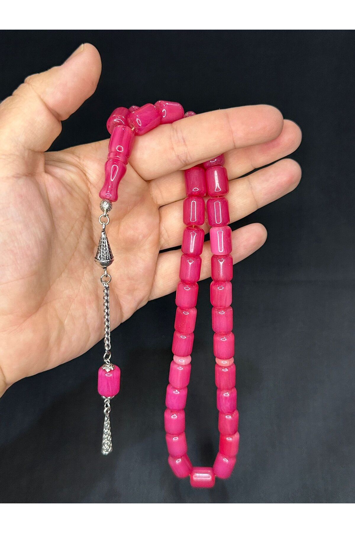 Anemore Collection-Lover's Special Gift - Large Size Sikma Amber Prayer Beads with Pink Color 14mm X 11mm H-1518 3