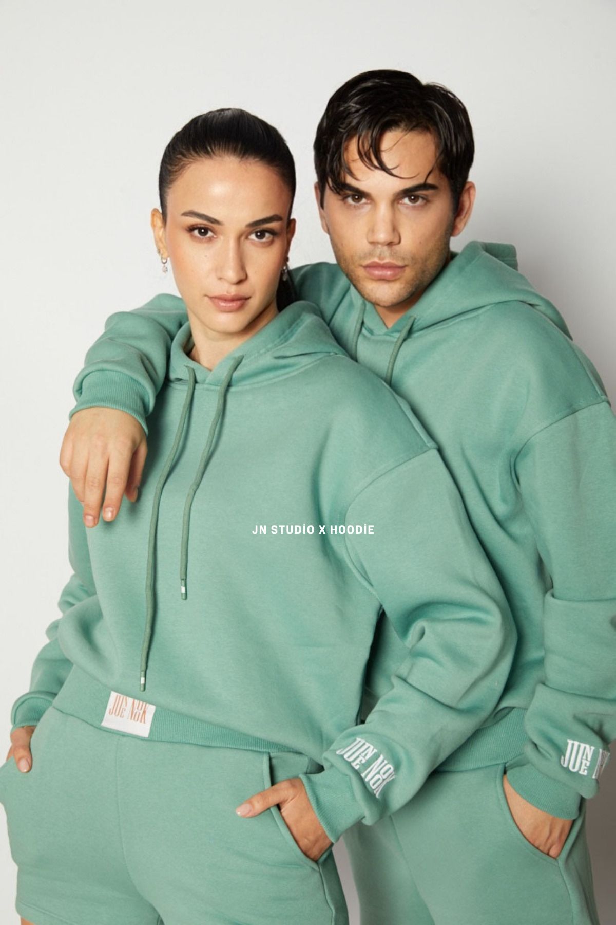 june nook Unisex Yeşil Kapüşonlu Hoodie Sweatshirt -20232