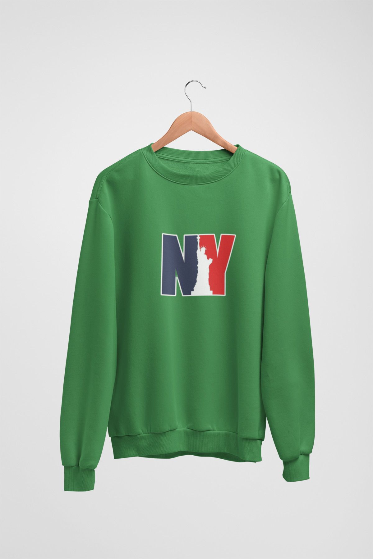 Butik Unisex Uzun Kol 2 İplik NY Transfer Baskılı Bisiklet Yakalı Sweatshirt