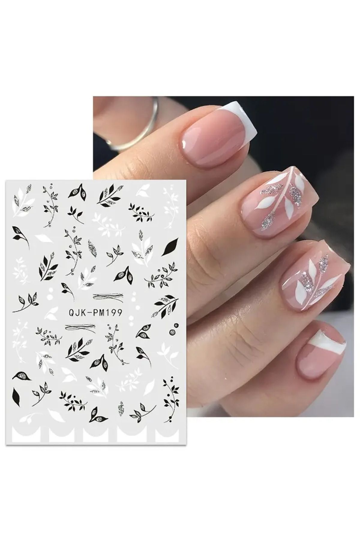 Takıtolia Nailist Siyah Beyaz Serisi - Gümüş Simli Yapışkan Tırnak Sticker Tırnak Dövmesi Nail Art