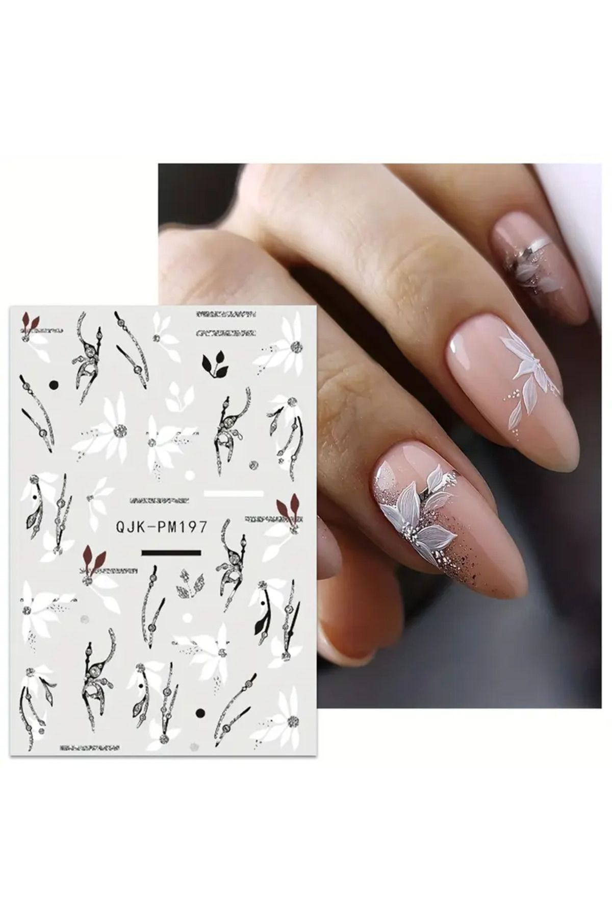 Takıtolia Nailist Siyah Beyaz Serisi - Gümüş Simli Yapışkan Tırnak Sticker Tırnak Dövmesi Nail Art