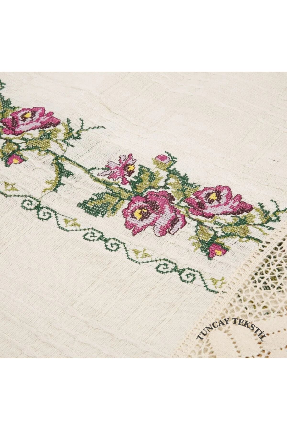 TUNCAY TEKSTİL-Cotton Lace Canvas Bedspread Set 4