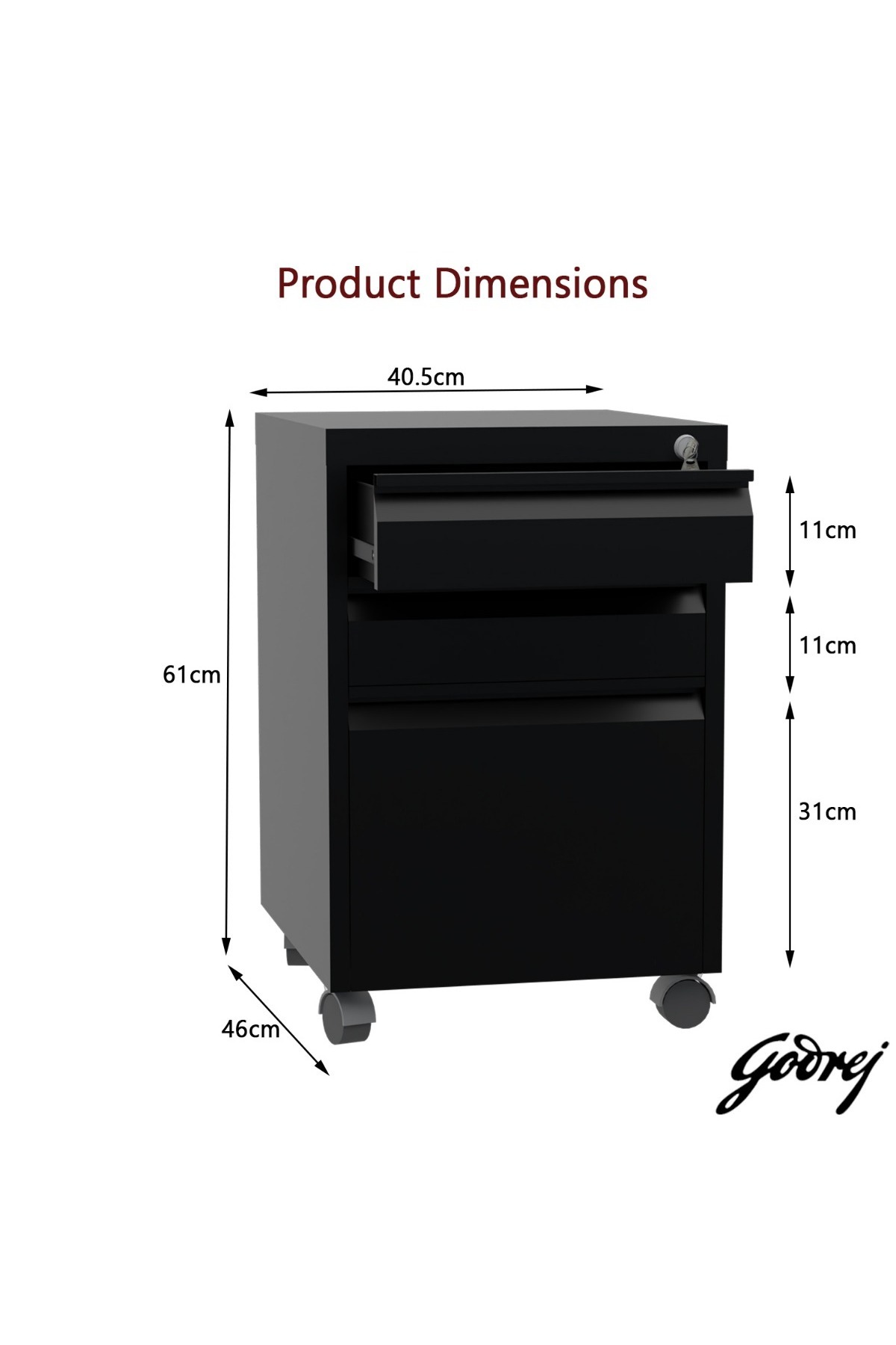Mahmayi-Godrej Mobile 3 Drawer File Cabinet with Advanced Touch Screen Lock Office Security Black 6