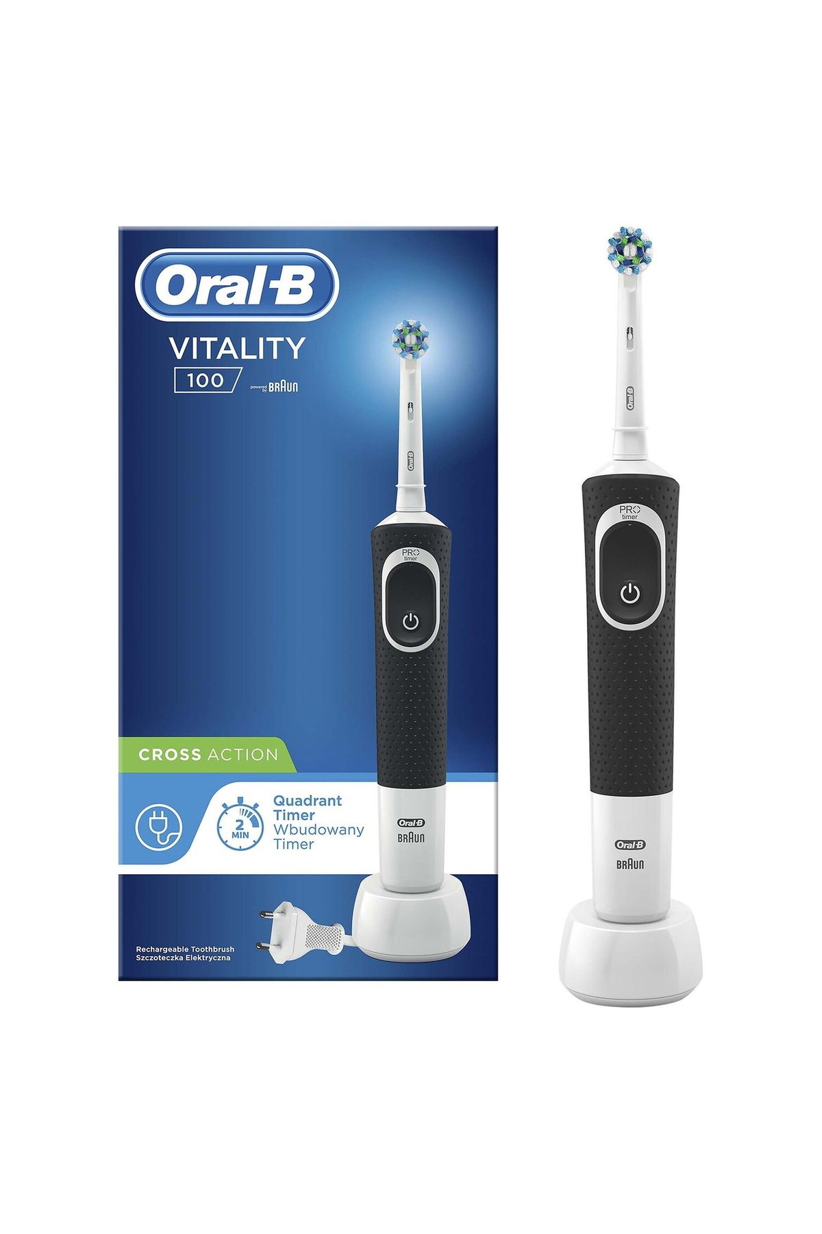 Oral-B-فرشاة الأسنان الكهربائية القابلة لإعادة الشحن Vitality Cross Action D100.413.1 باللون الأسود 1