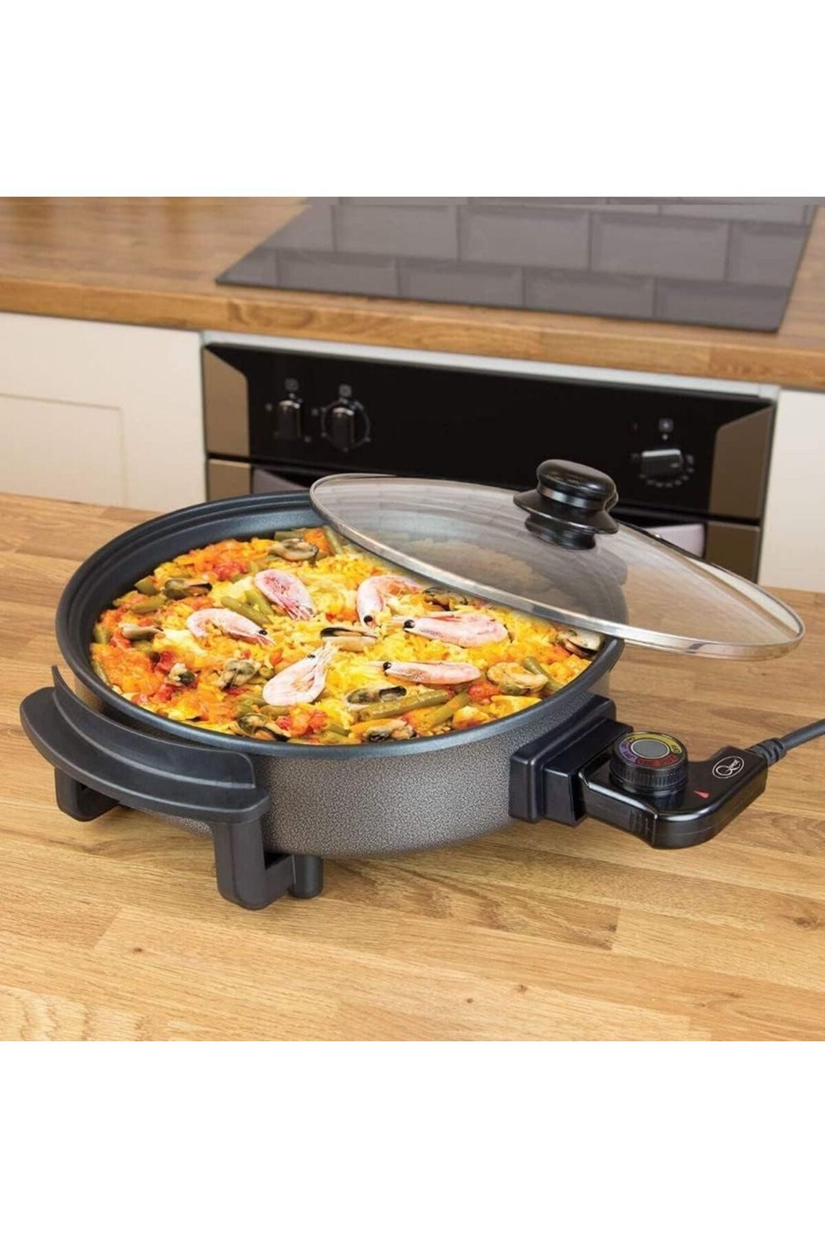 Generic Electric Pan (40cm) 1500W With a Glass Lid for Pizza , Omelette , Nachos, Tortillas and Pancakes