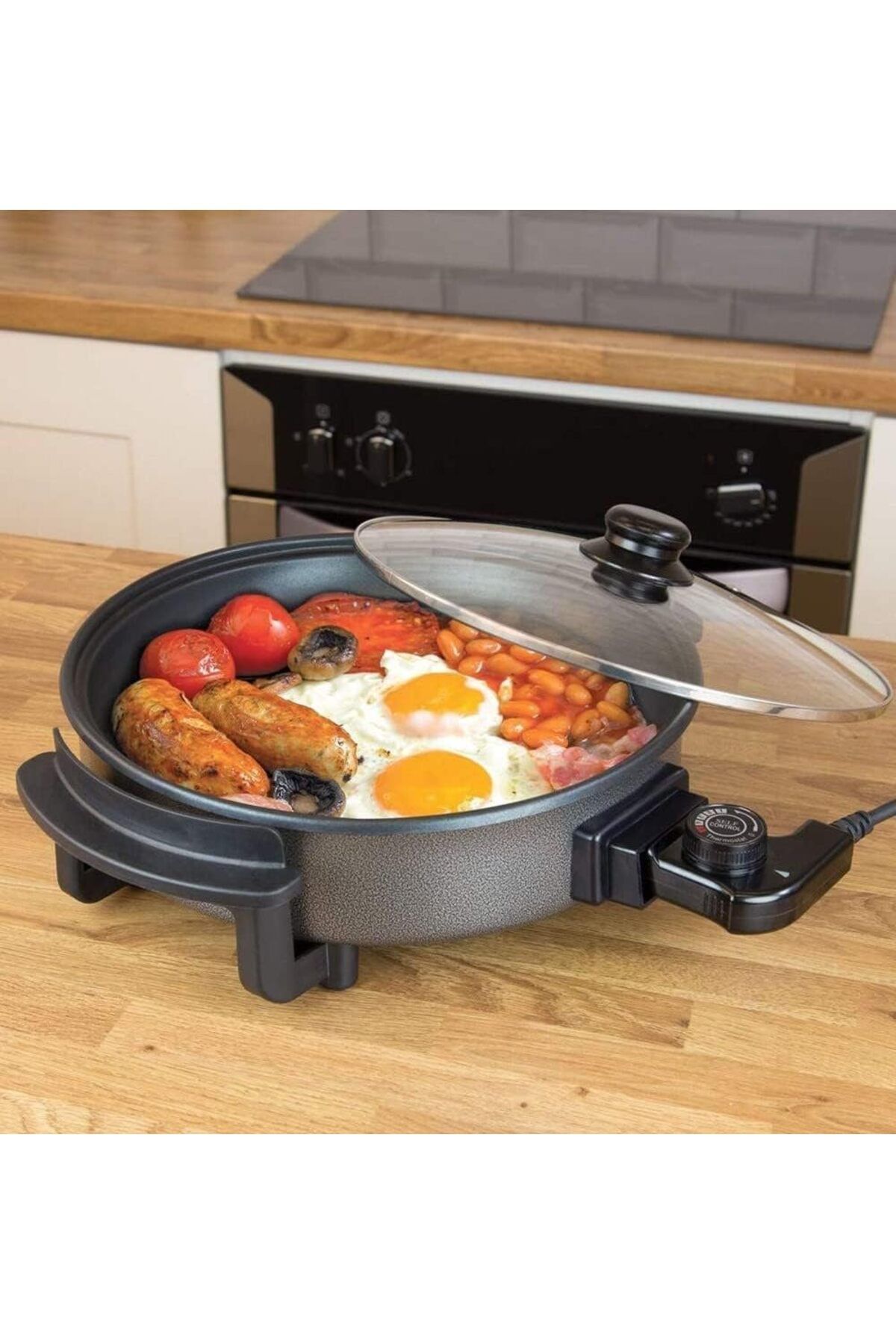 Generic-Electric Pan (36cm) 1500W With a Glass Lid for Pizza , Omelette , Nachos, Tortillas and Pancakes 3