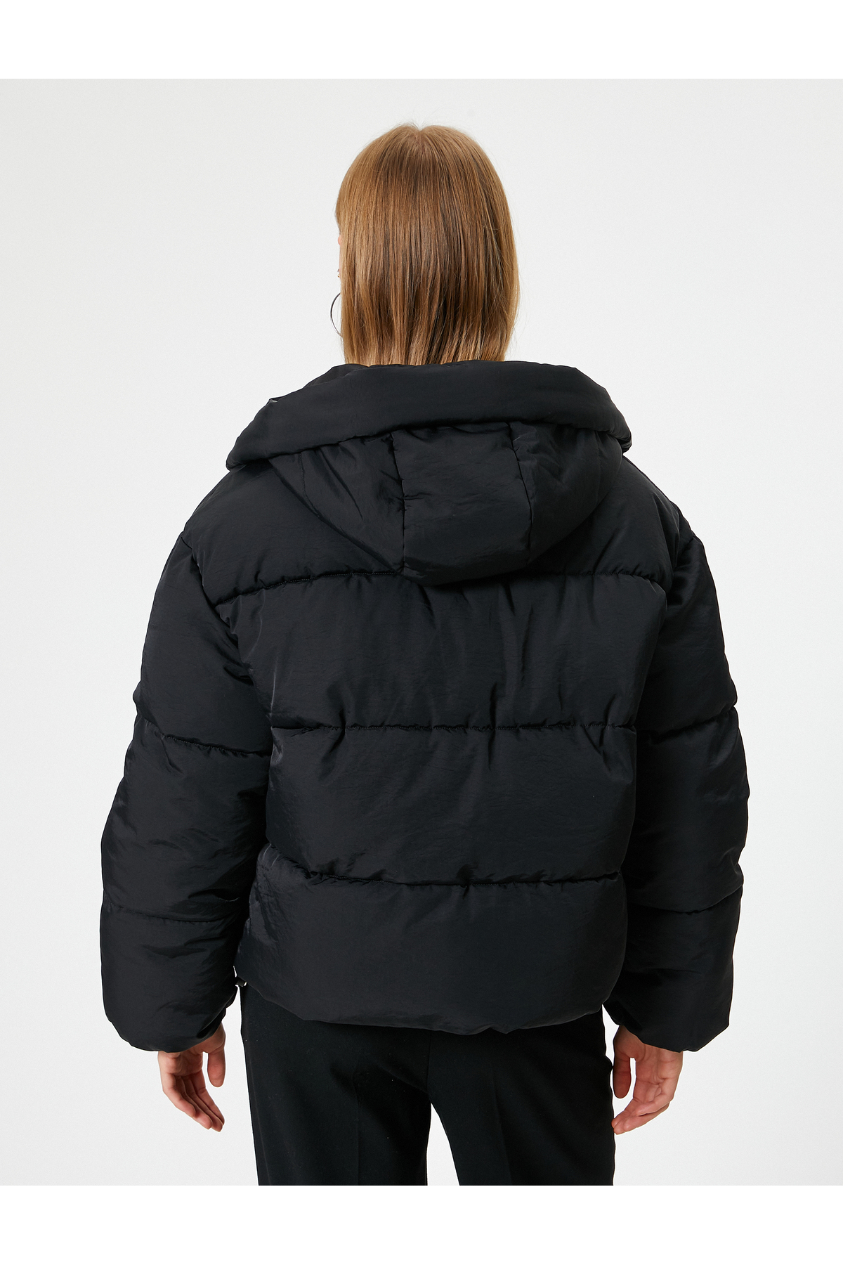 Koton  Kısa Şişme Mont Kapüşonlu Fermuarlı Cepli Rahat Kalıp - Görsel 4
