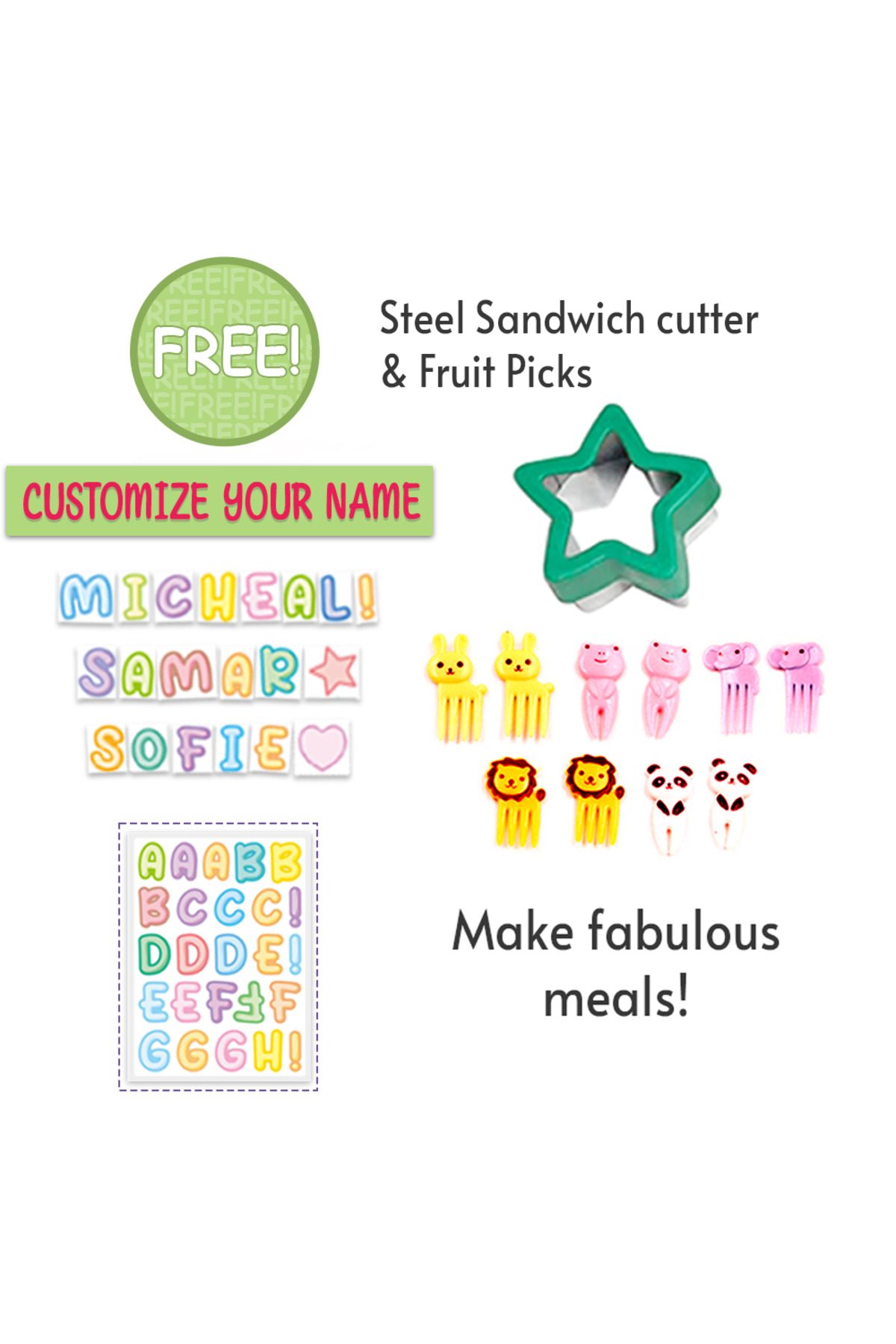 Eazy Kids-Eazy Kids Unicorn Green 6 / 4 Compartment Bento Lunch Box w / Lunch Bag - Grey 4