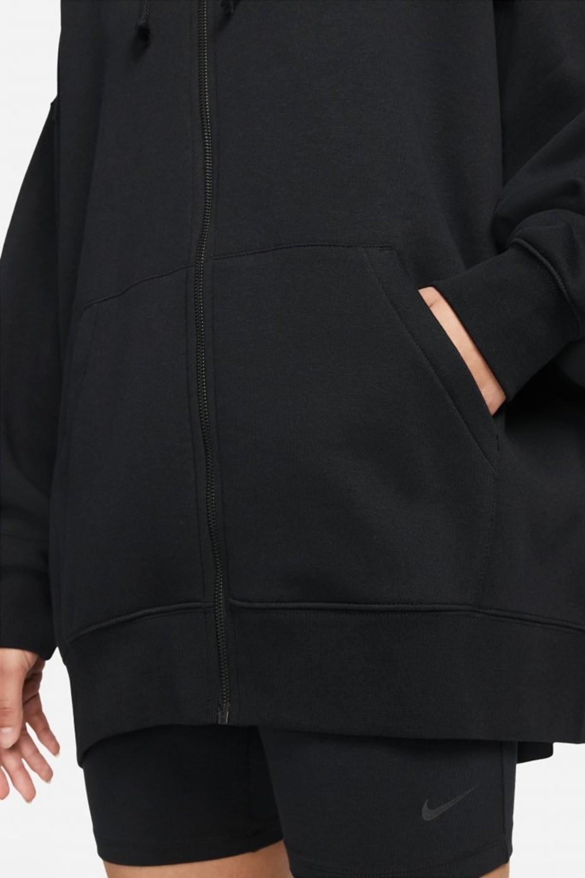Nike Sportswear Essentials Oversize Fleece Full Zip Hoodie Kadın Geniş Kalıp Kapüşonlu Sweatshirt Si görsel 4
