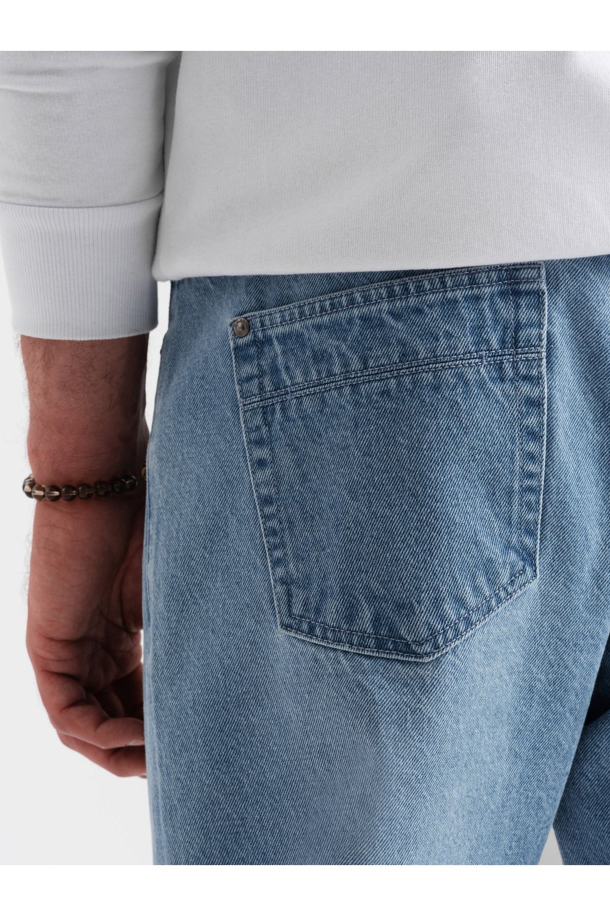 OMBRE-Ανδρικό τζιν παντελόνι TAPERED FIT με τρύπες - γαλάζιο V1 OM-PADP-0175 XXL 7