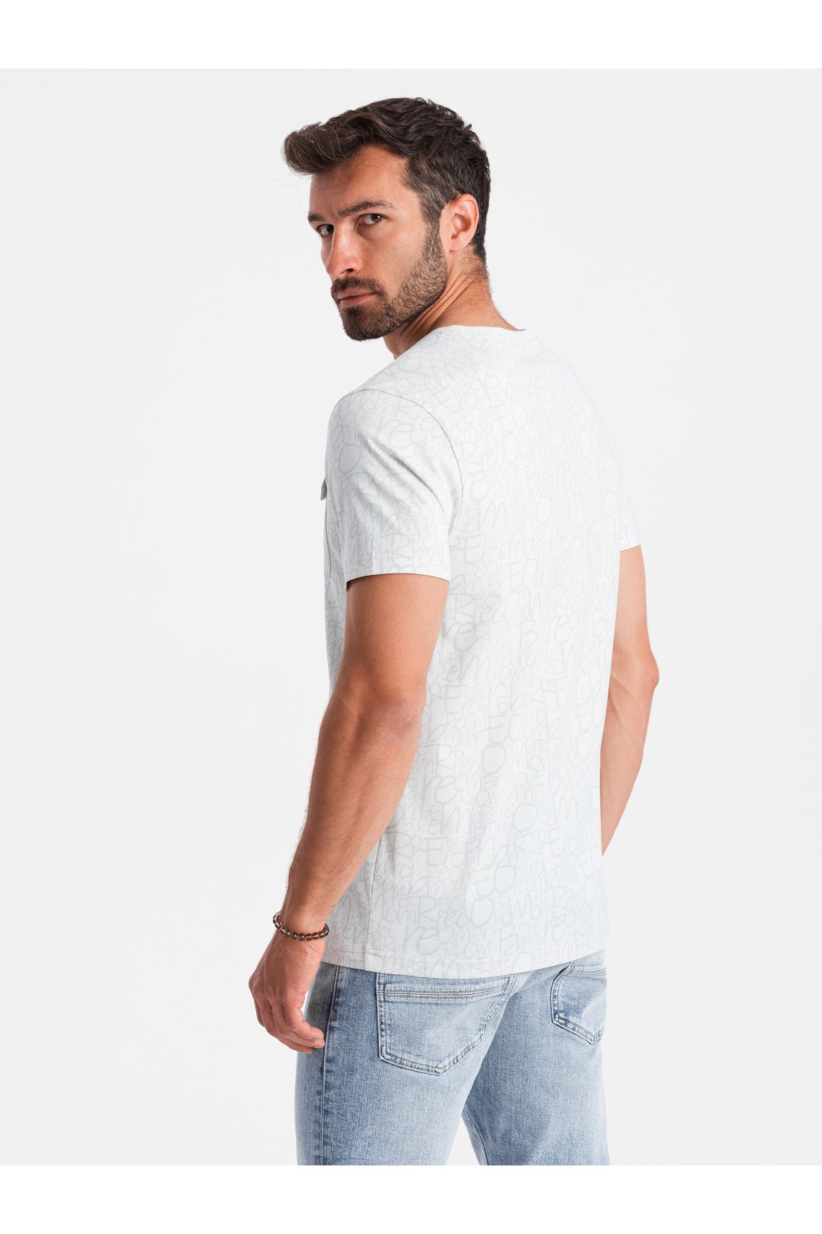 OMBRE-Men's cotton t-shirt with letter print and pocket - white-gray V3 OM-TSFP-0188 M 8