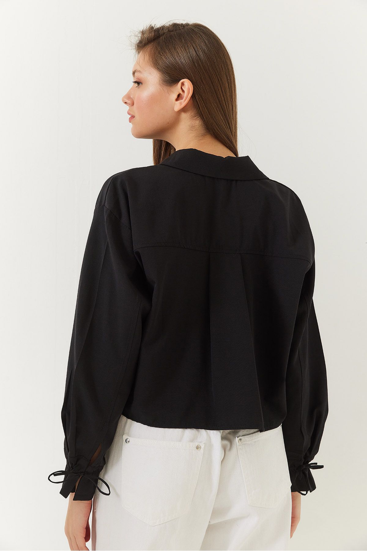 Bianco Lucci-Front and Sleeve Tie Detailed Crop Shirt 2022 60271070 6