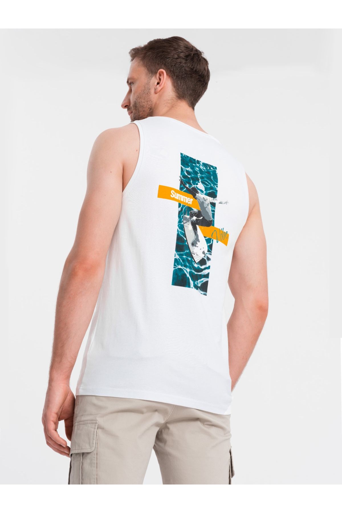 OMBRE-Summer Vibe printed men's cotton tank top - white V2 OM-TSTT-0191 S 2