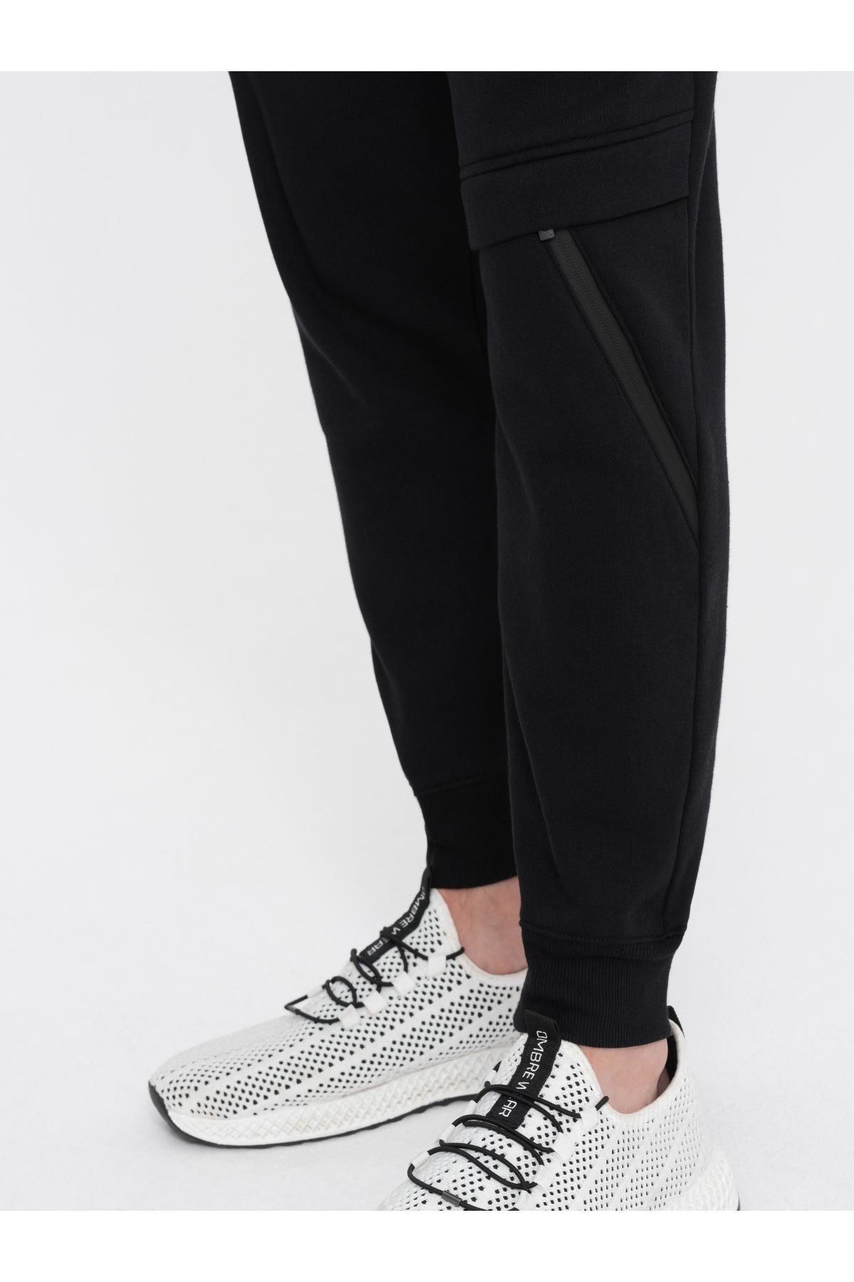 OMBRE-Men's sweatpants with stitching and zipper on leg - black V1 OM-PASK-0147 XXL 4