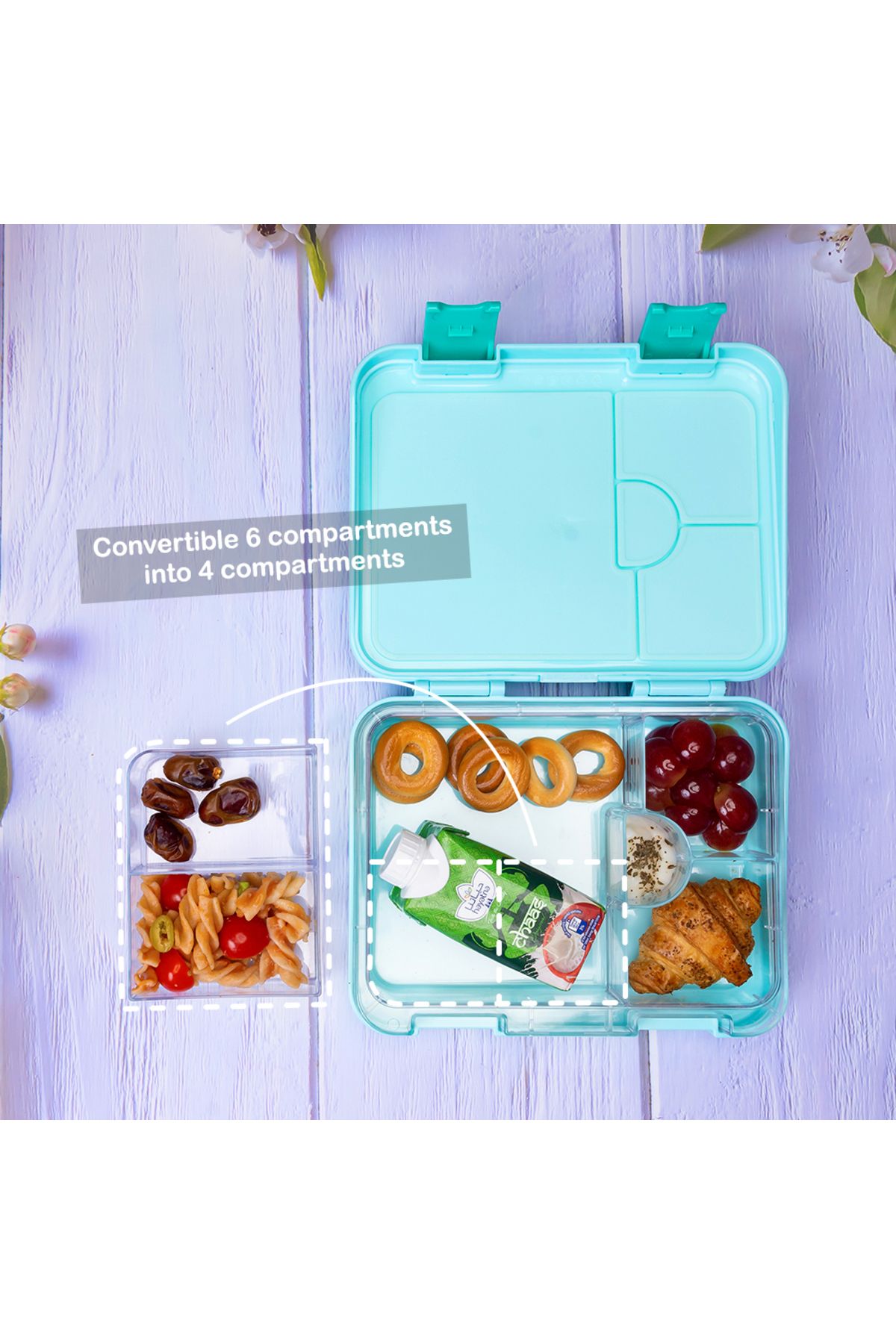 Eazy Kids-Eazy Kids Unicorn Green 6 / 4 Compartment Bento Lunch Box w / Lunch Bag - Grey 5
