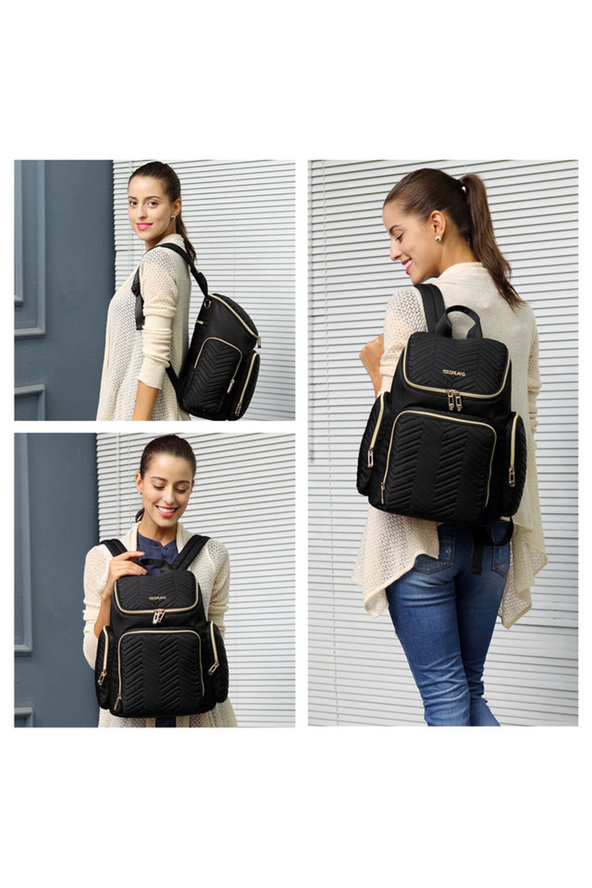 Little Story-Georgia Diaper Bag wt Changing Pad & Stroller Hooks - Black 5