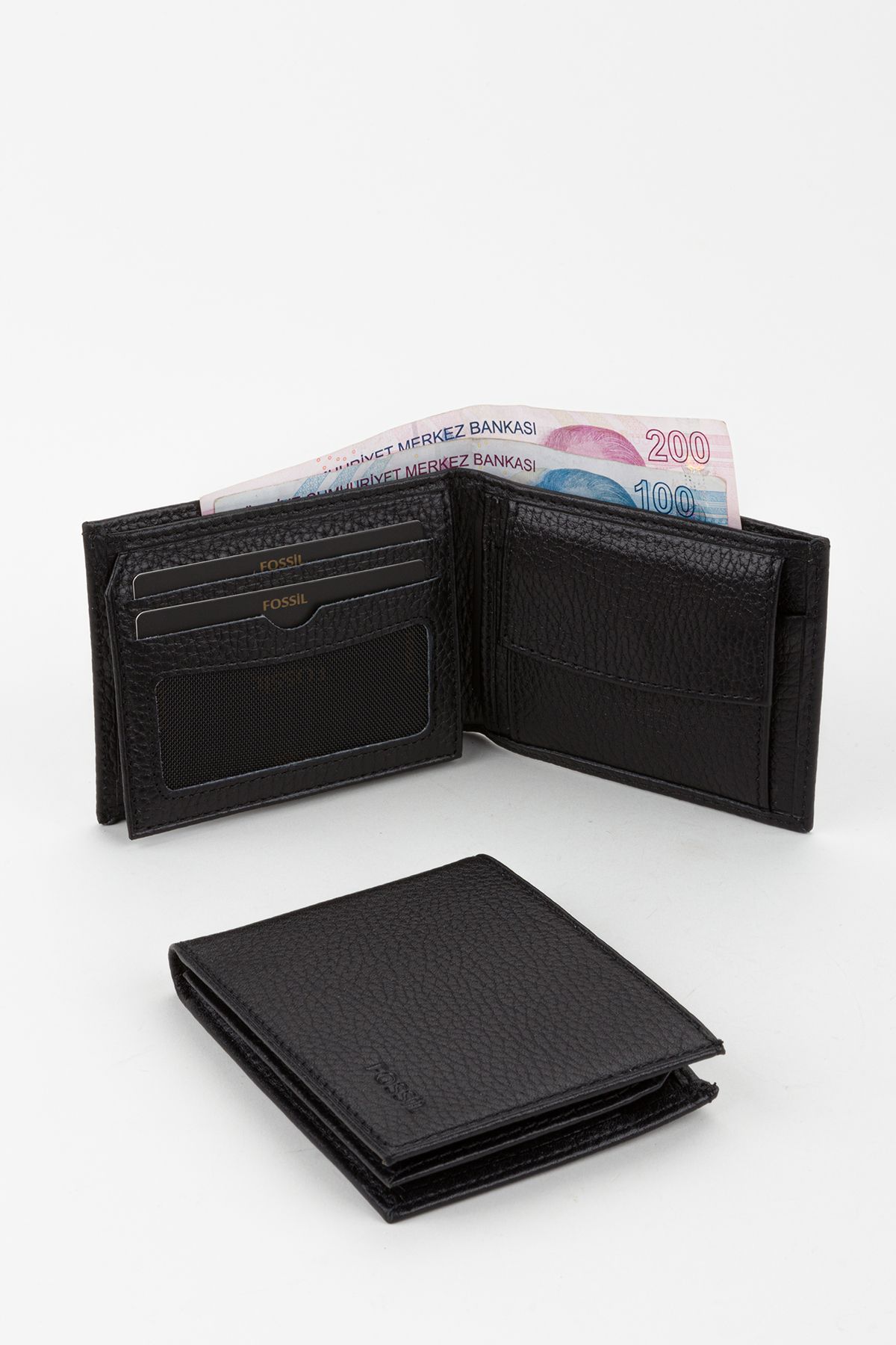 Fossil-Boxed Genuine Leather Horizontal Black Small Size Men's Hand Portfolio Wallet 1
