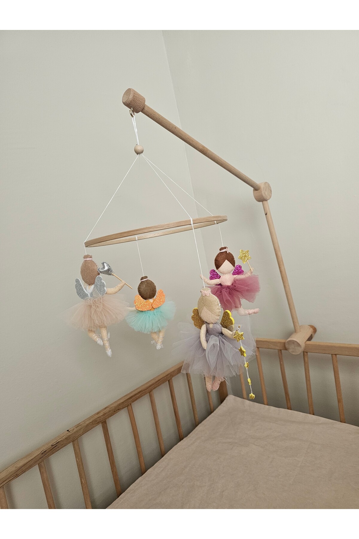 hobiimobiii Dönence (MÜZİKLİ) bebek beşik süsü keçe dönence peri kız fotoğrafı 2 (önizleme)