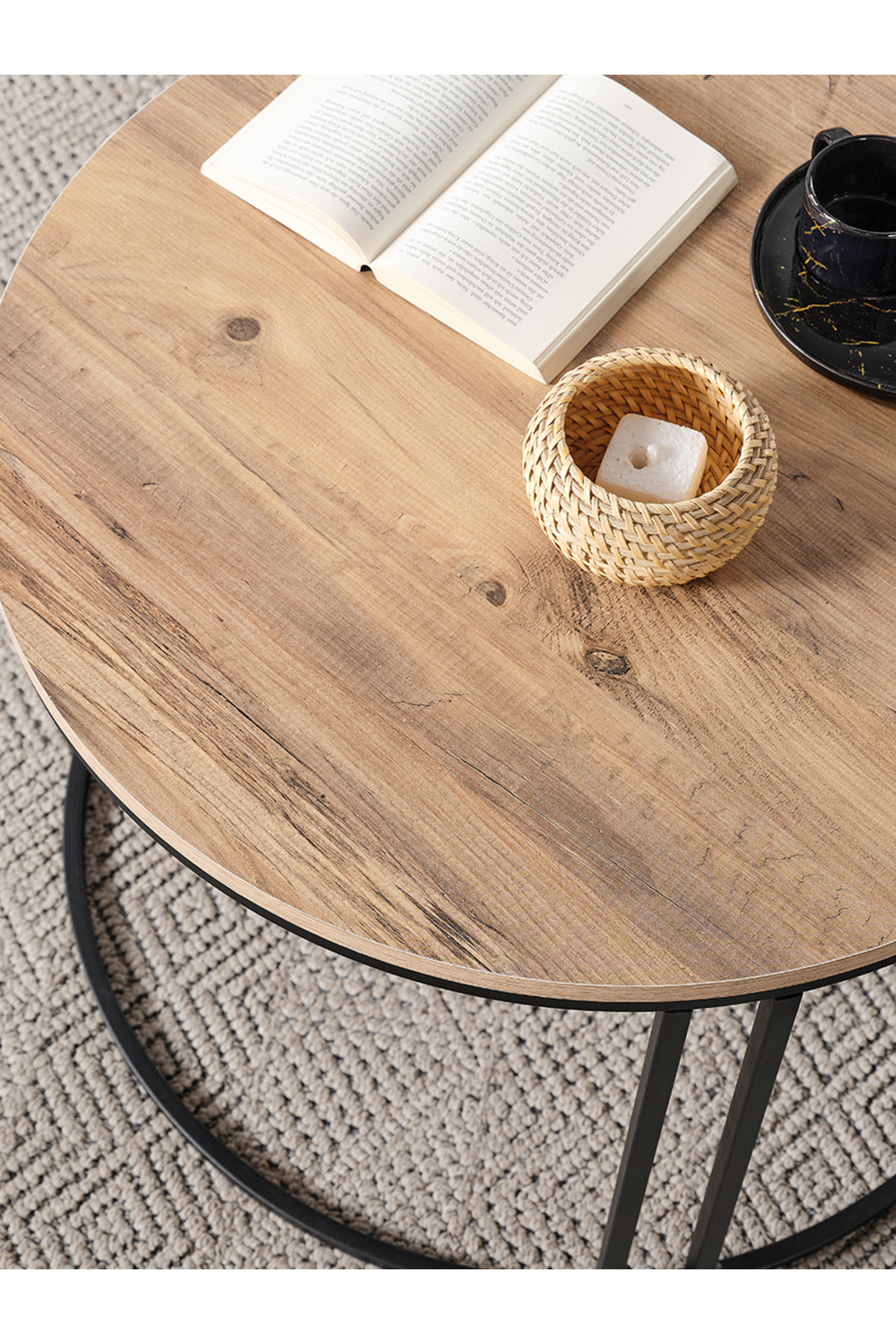 Salon Orta Sehpa Açık Ceviz Suntalam (SİYAH) Metal Ayak Orta Sehpa