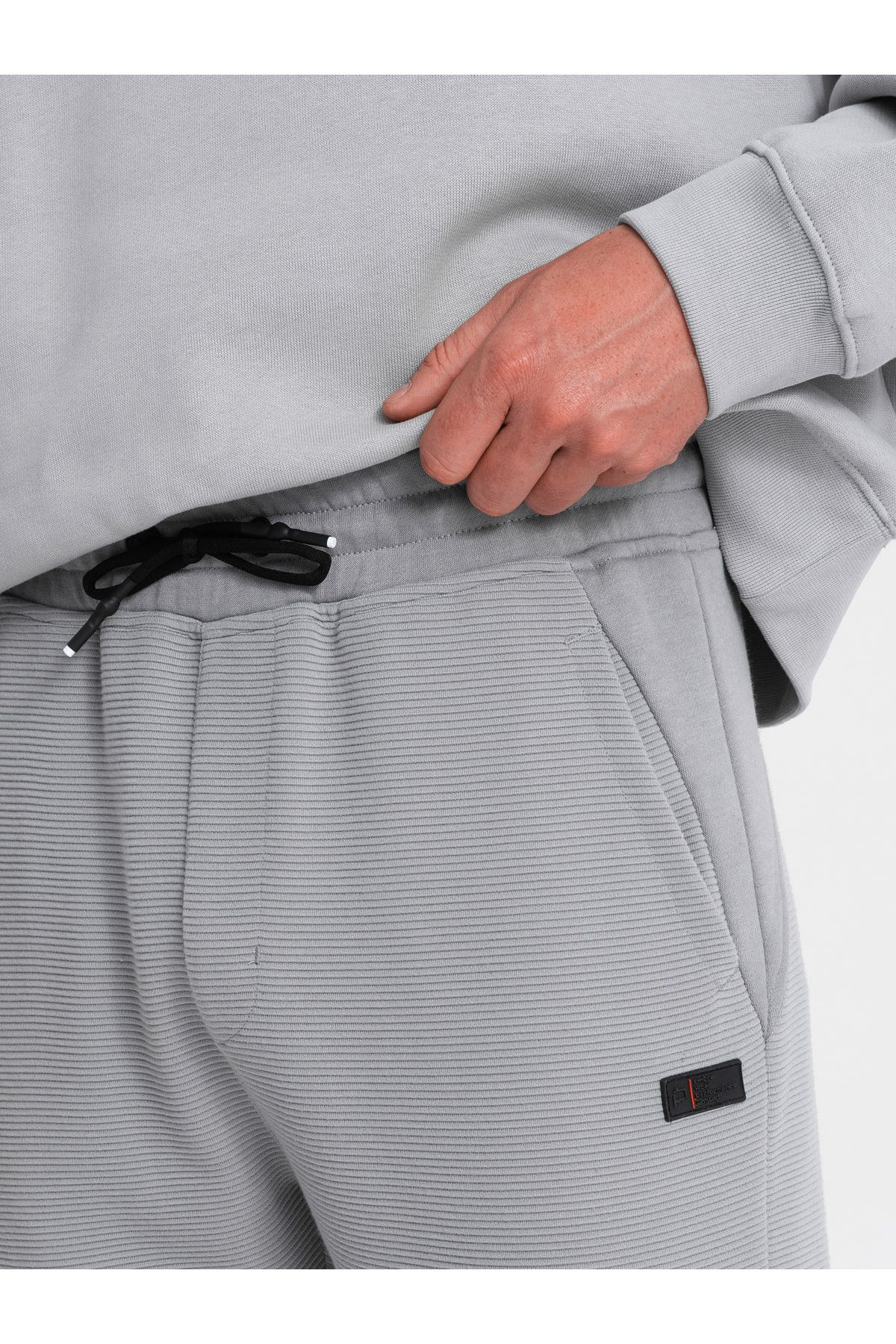 OMBRE-Men's sweatpants with ottoman fabric inserts - gray V5 OM-PASK-0127 XXL 3