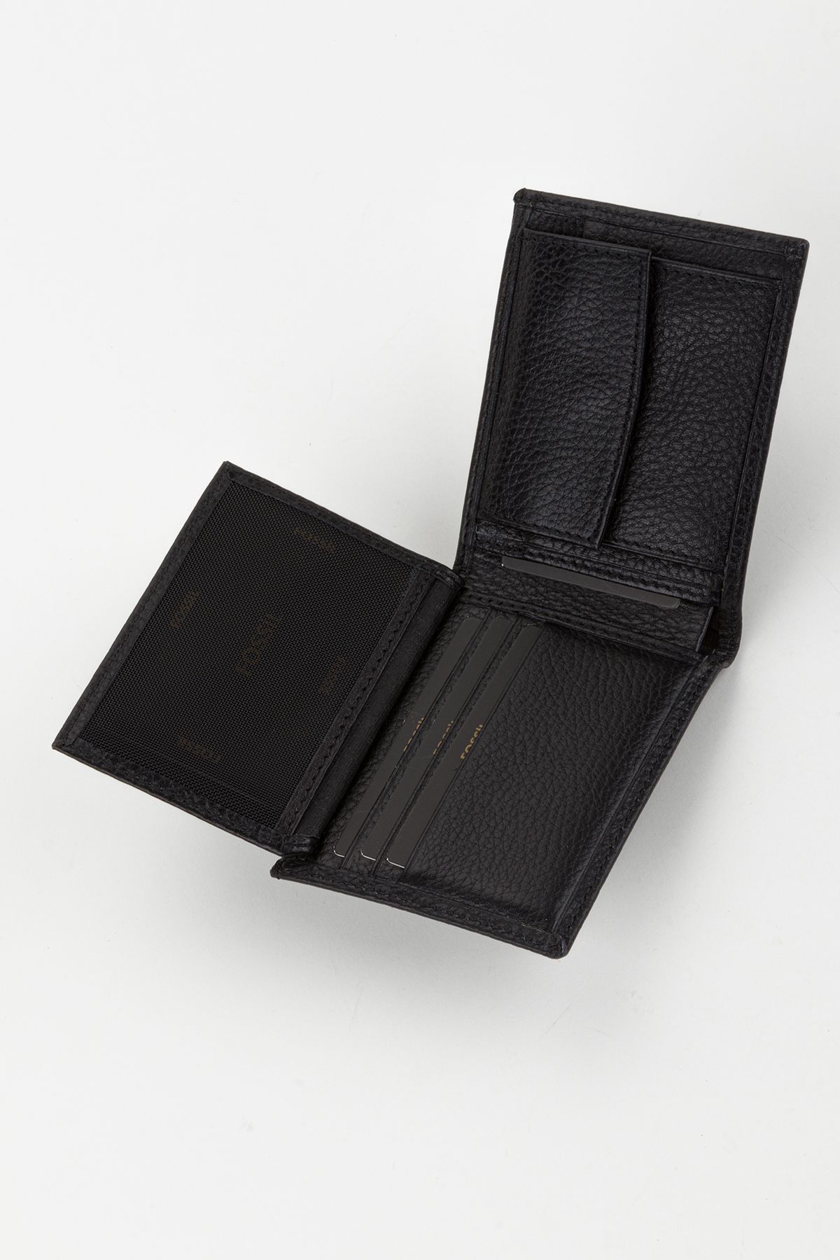 Fossil-Boxed Genuine Leather Horizontal Black Small Size Men's Hand Portfolio Wallet 6