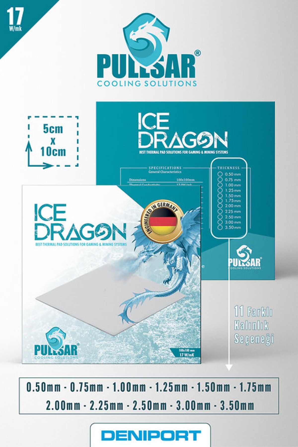 Pullsar Ice Dragon Thermal Pad, 100x50 Mm, 0.5 Mm, 17.0 W/m-k, Maksimum Soğutma Gücü!