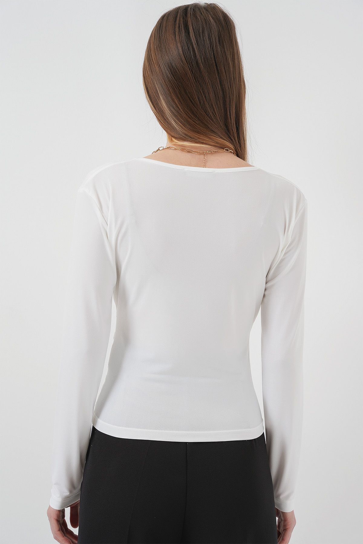 Bigdart-939 Wrap Collar Sandy Blouse - White 6
