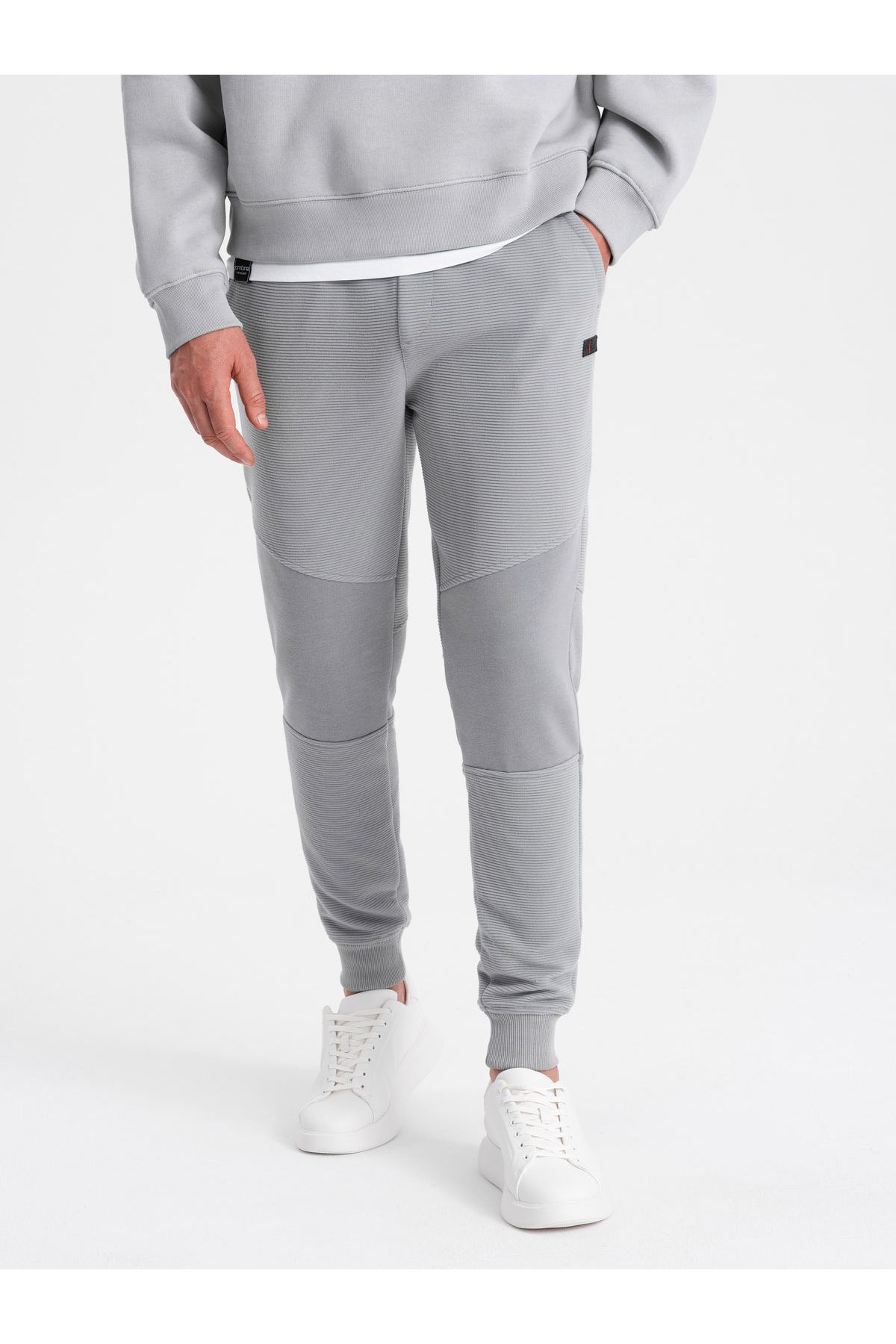 OMBRE-Men's sweatpants with ottoman fabric inserts - gray V5 OM-PASK-0127 XXL 1