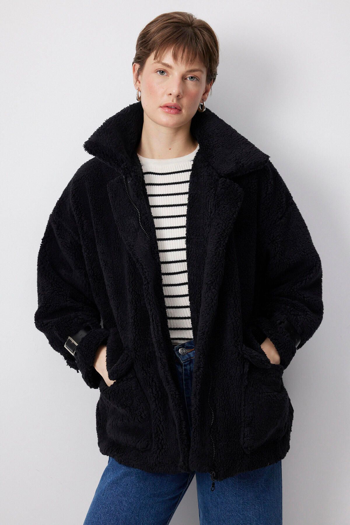 Touché Privé-Plush Coat with Buckle Detail 3