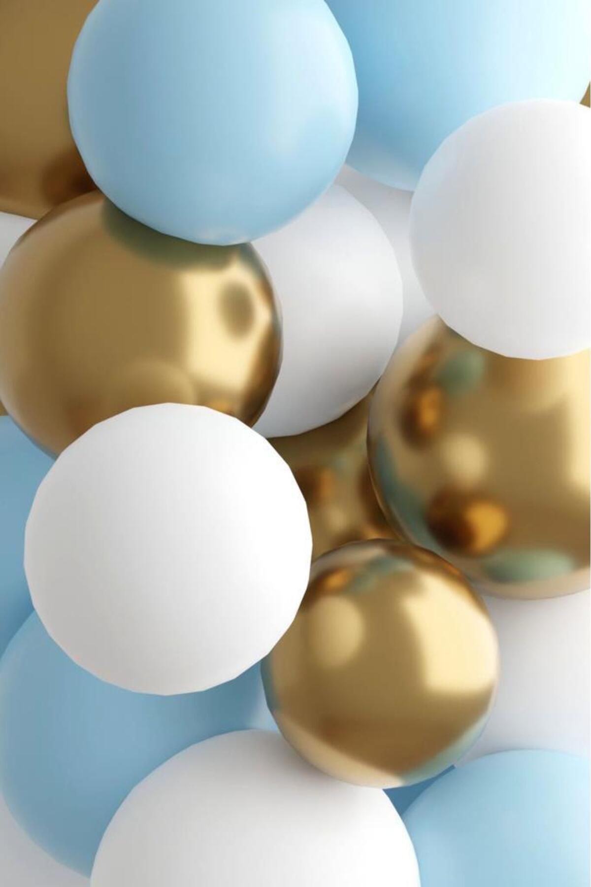 BeySüS-Set of 10 Blue White and Gold Chrome Teddy Bear Foil Balloons 4