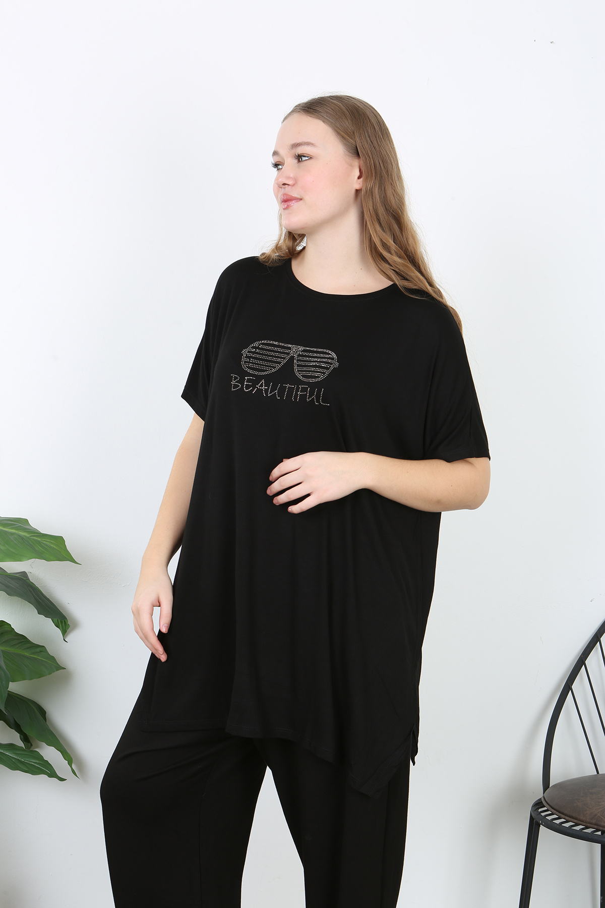 XL Modam-Women's Licrated Viscose Chest Sleeve Lace Plus Size Suit 7