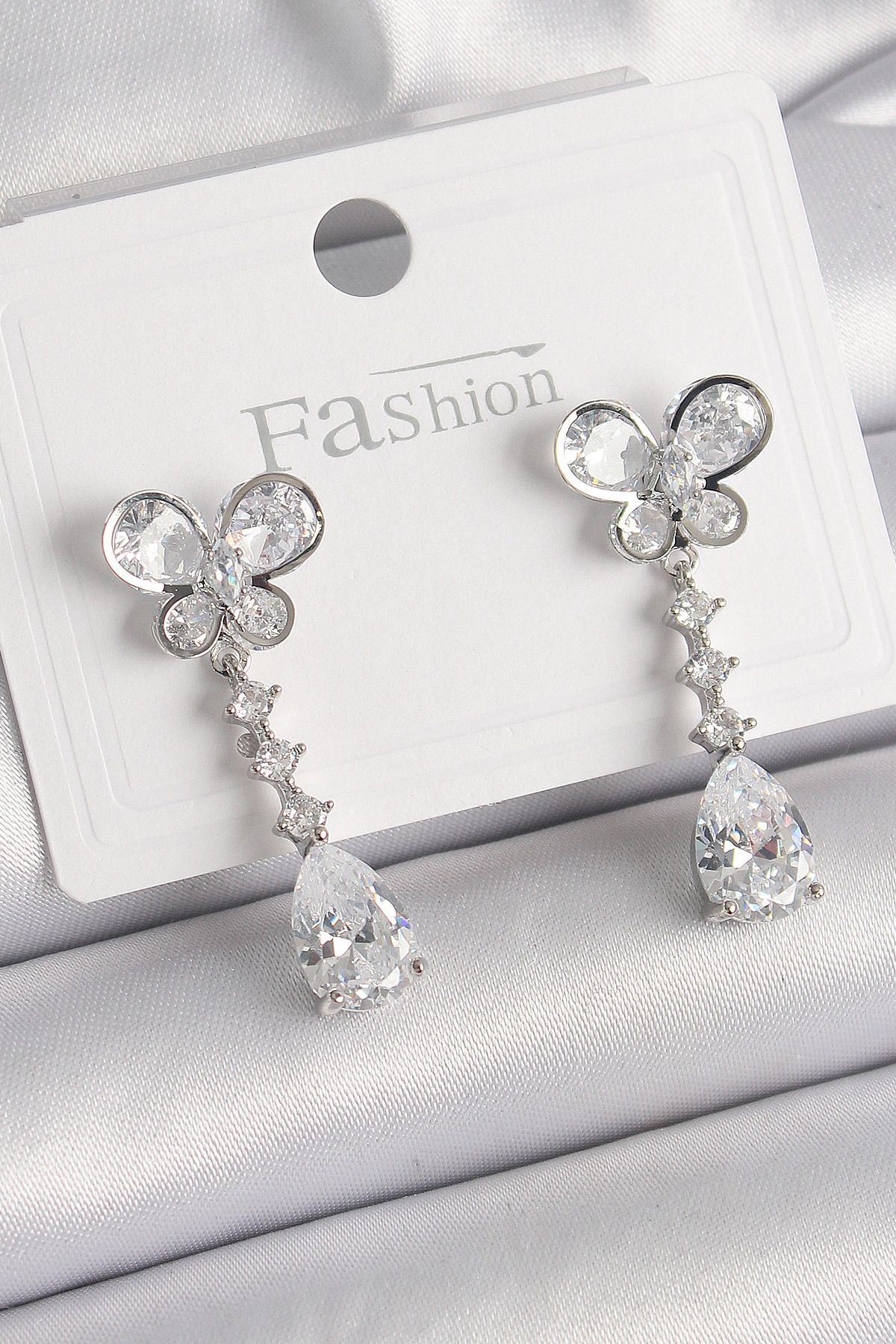 Skygo-Brass Silver Color Butterfly Model Dangle Drop Zircon Stone Women's Earrings - Tj-Bkp9861 1