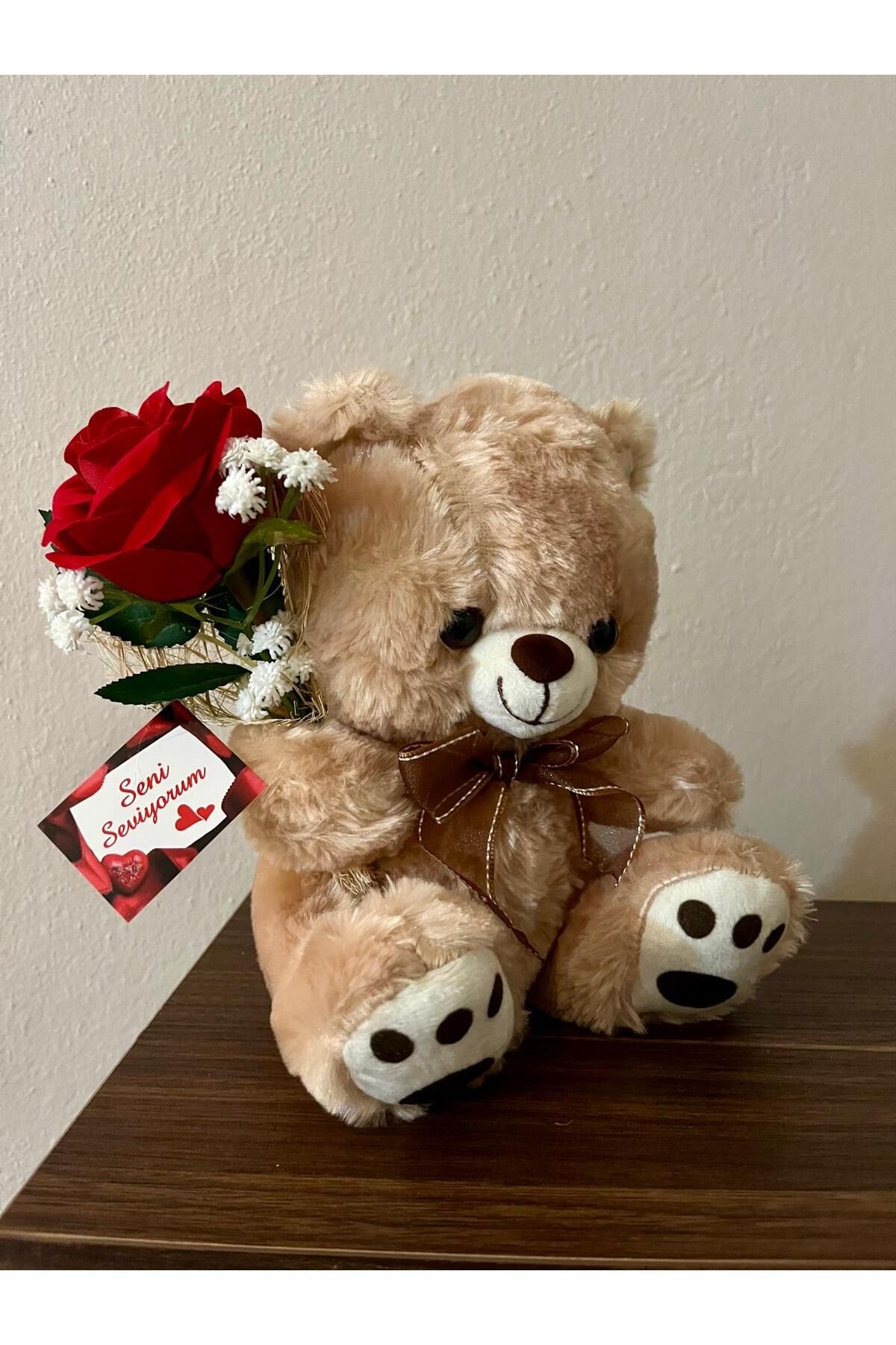 Tiny Desing Accessorıes-Cute Teddy Bear with Mini Rose Bouquet for Valentine's Day 🧸 2