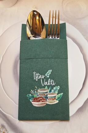 PEKSHOP Kumaş Dokulu Ramazan Peçetesi Cepli Yeşil İftar Vakti Yazılı Peçete Y...