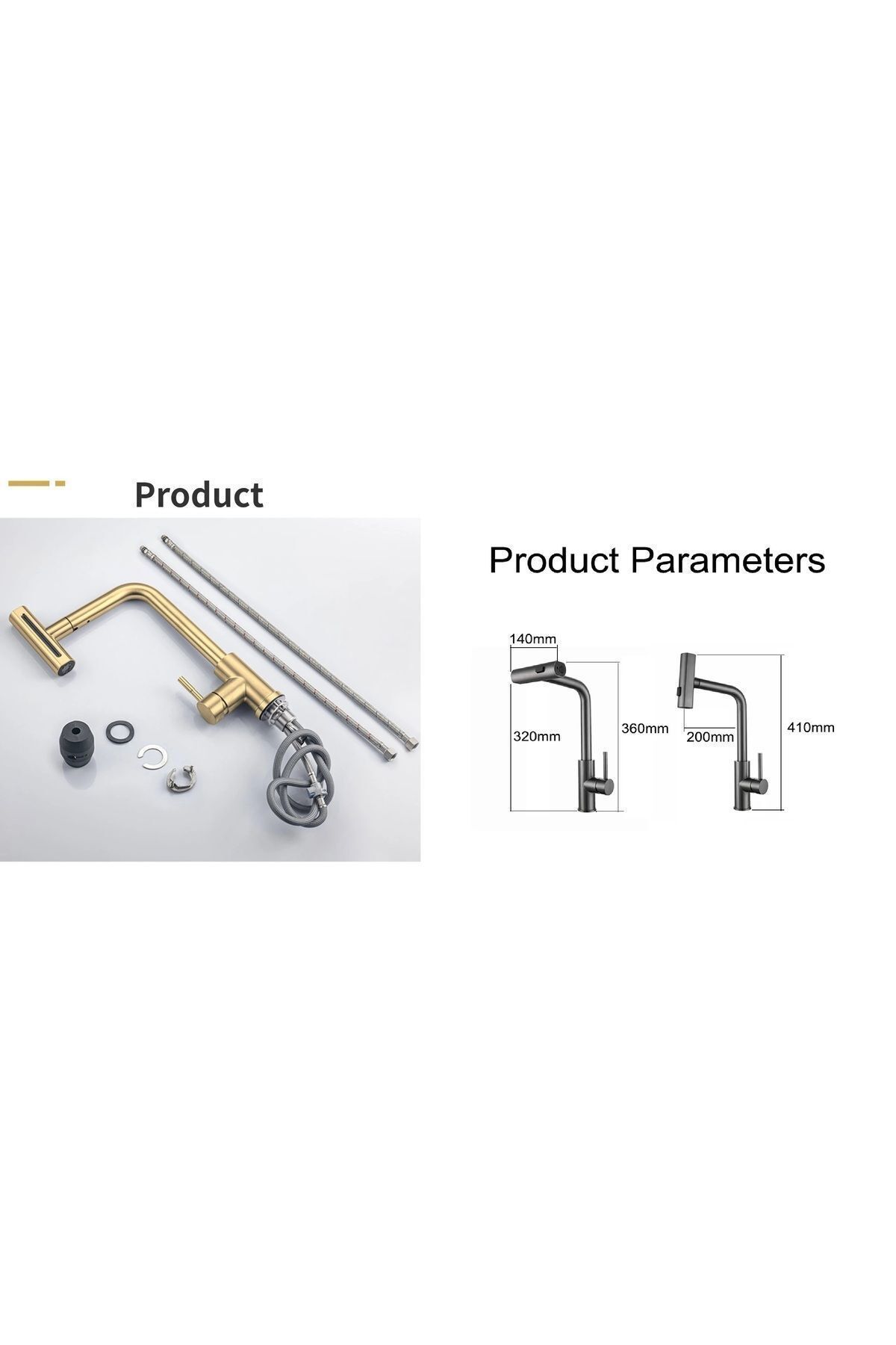 OEM-Gold Matte Shower Waterfall - 3-Function Spiral Kitchen Sink Faucet with Fountain, 7 Years Warranty 7