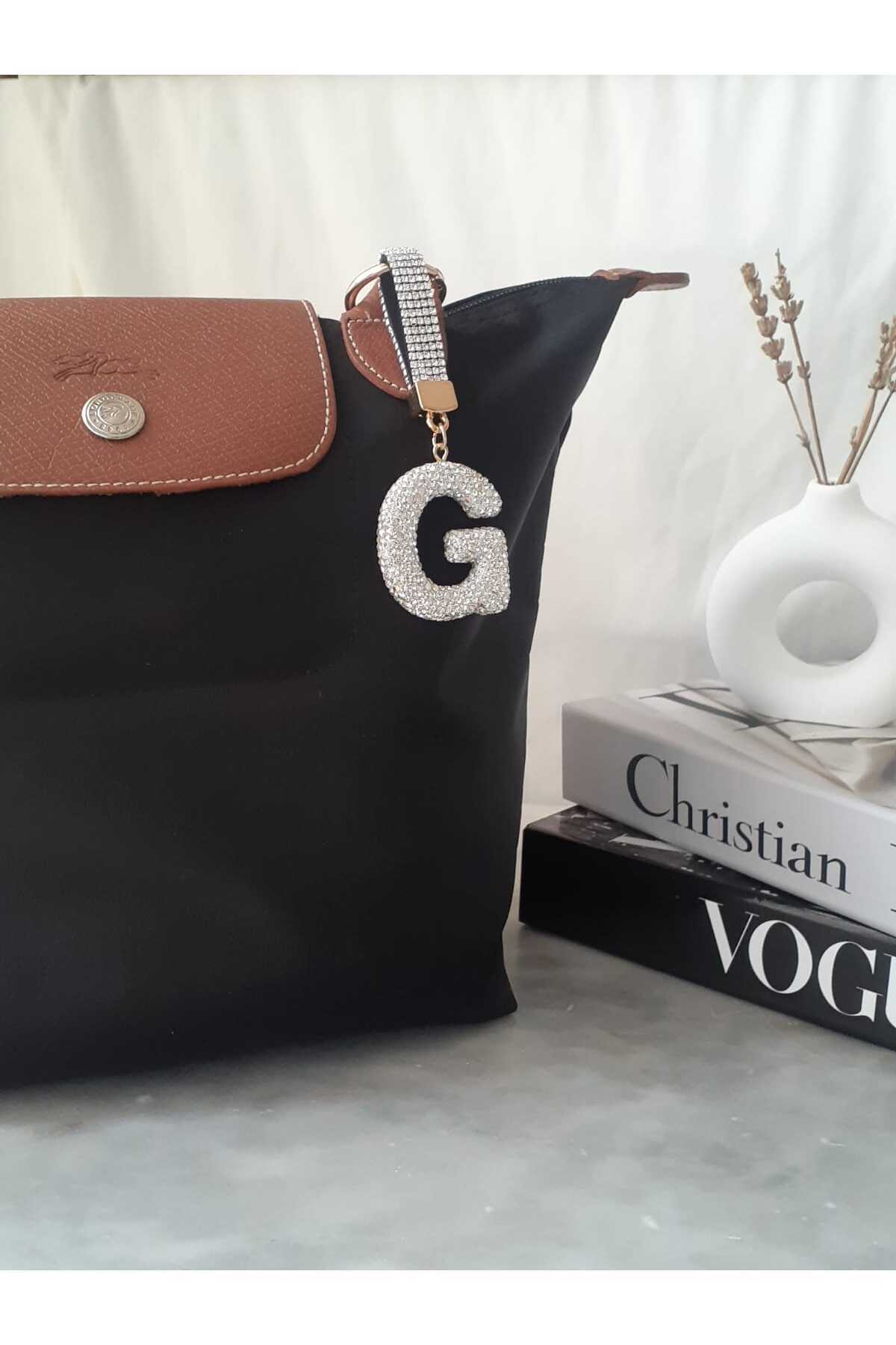 bijoux uniques Zirkon Taşlı G Harfli Çanta Charmı&Anahtarlık