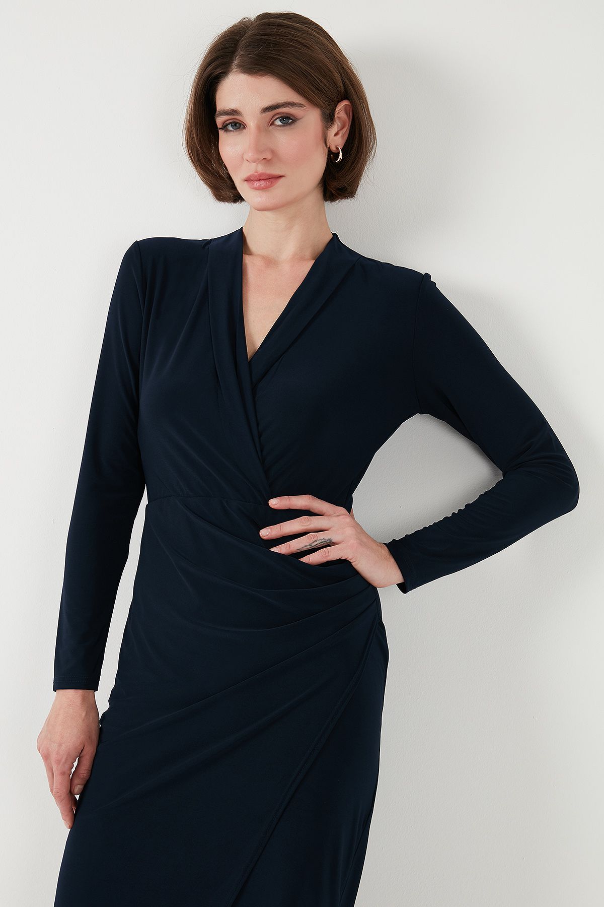 Lela-Double Breasted Collar Slit Drape Detailed Midi Dress DRESS 611EL1769 6