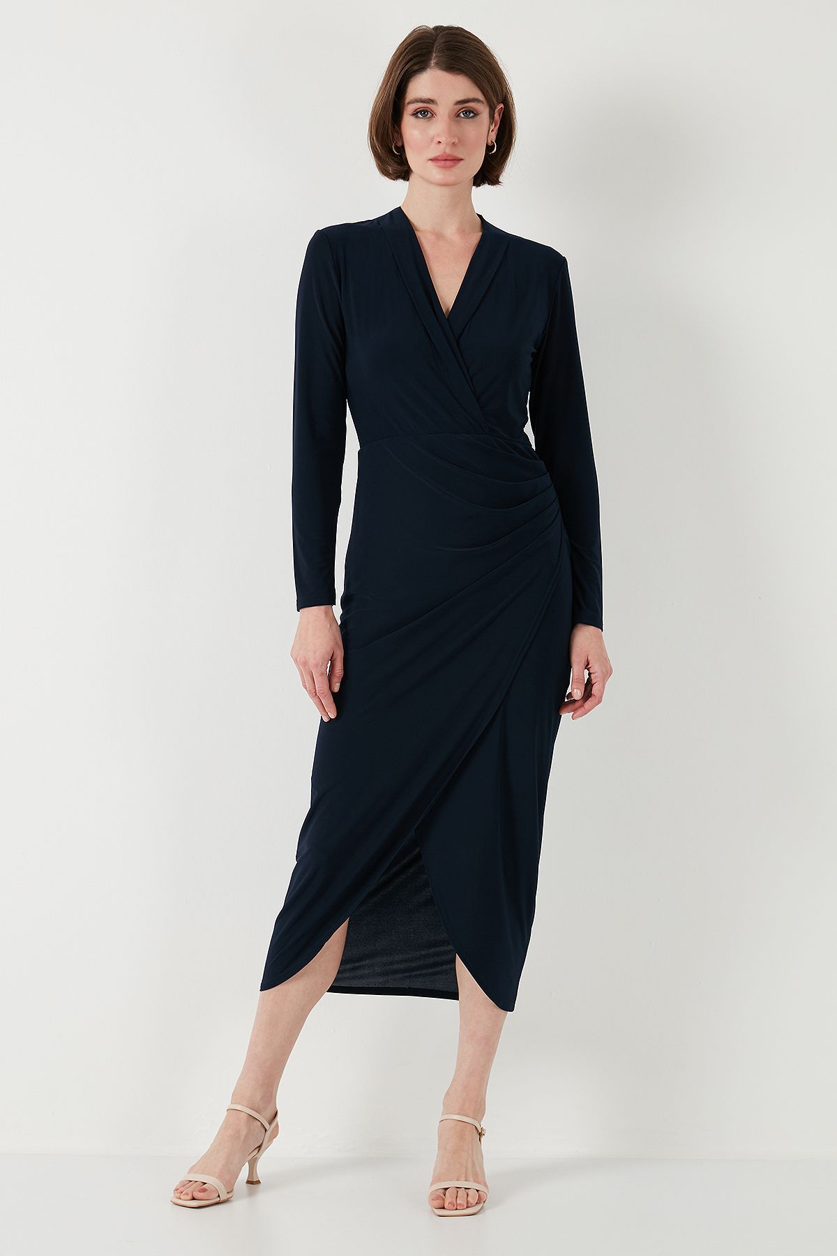 Lela-Double Breasted Collar Slit Drape Detailed Midi Dress DRESS 611EL1769 4